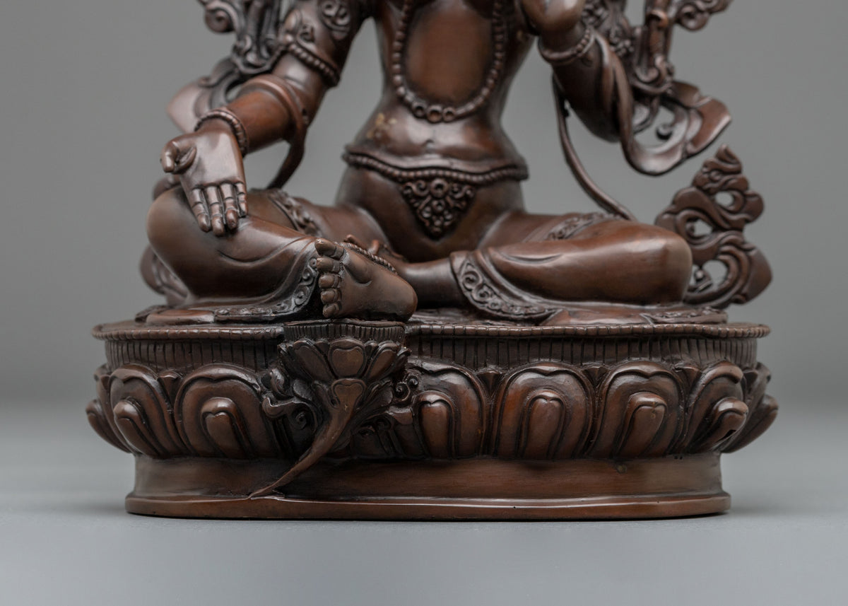 Hand-Carved Green Tara Sculpture | Oxidized Copper Figurine