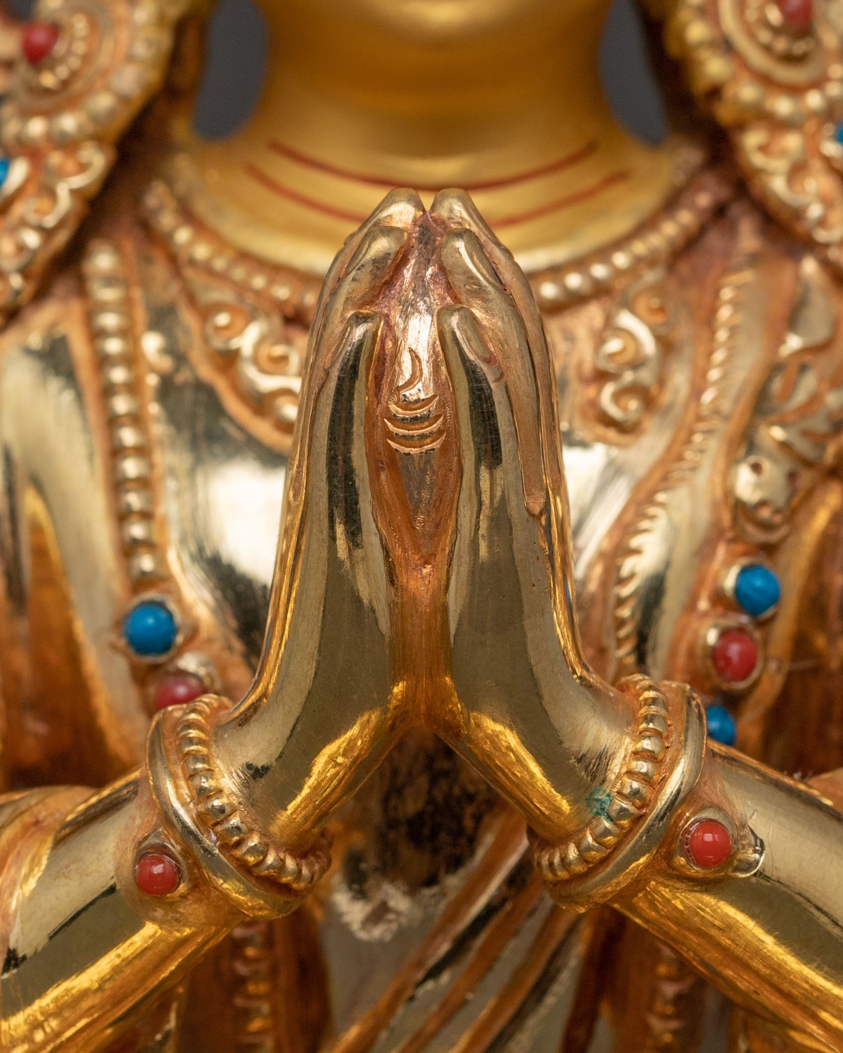 Four Armed Chenrezig Sacred Statue in Shimmering 24K Gold