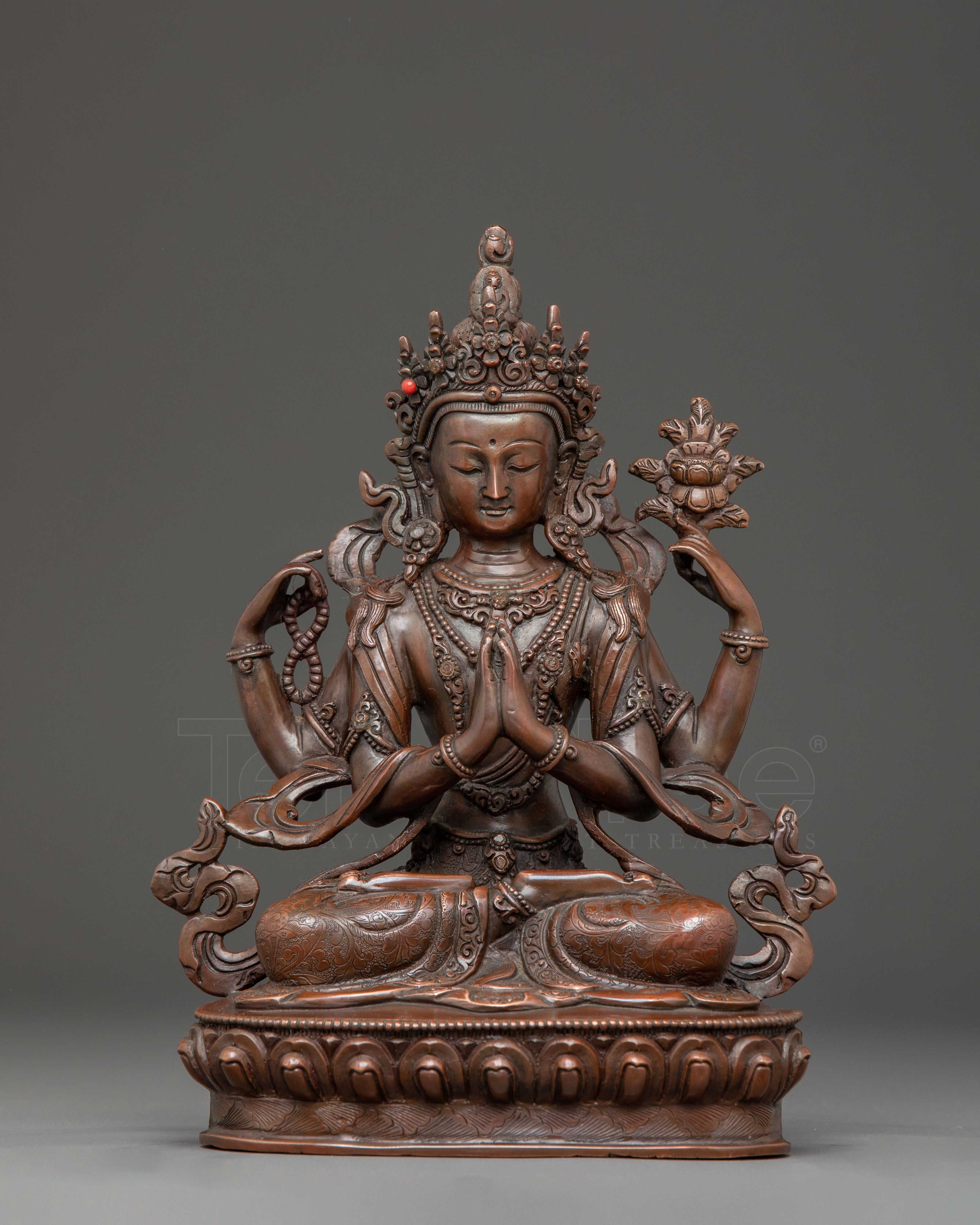 Handmade Copper Chenrezig Statue of Compassion | Avalokiteshvara Figurine