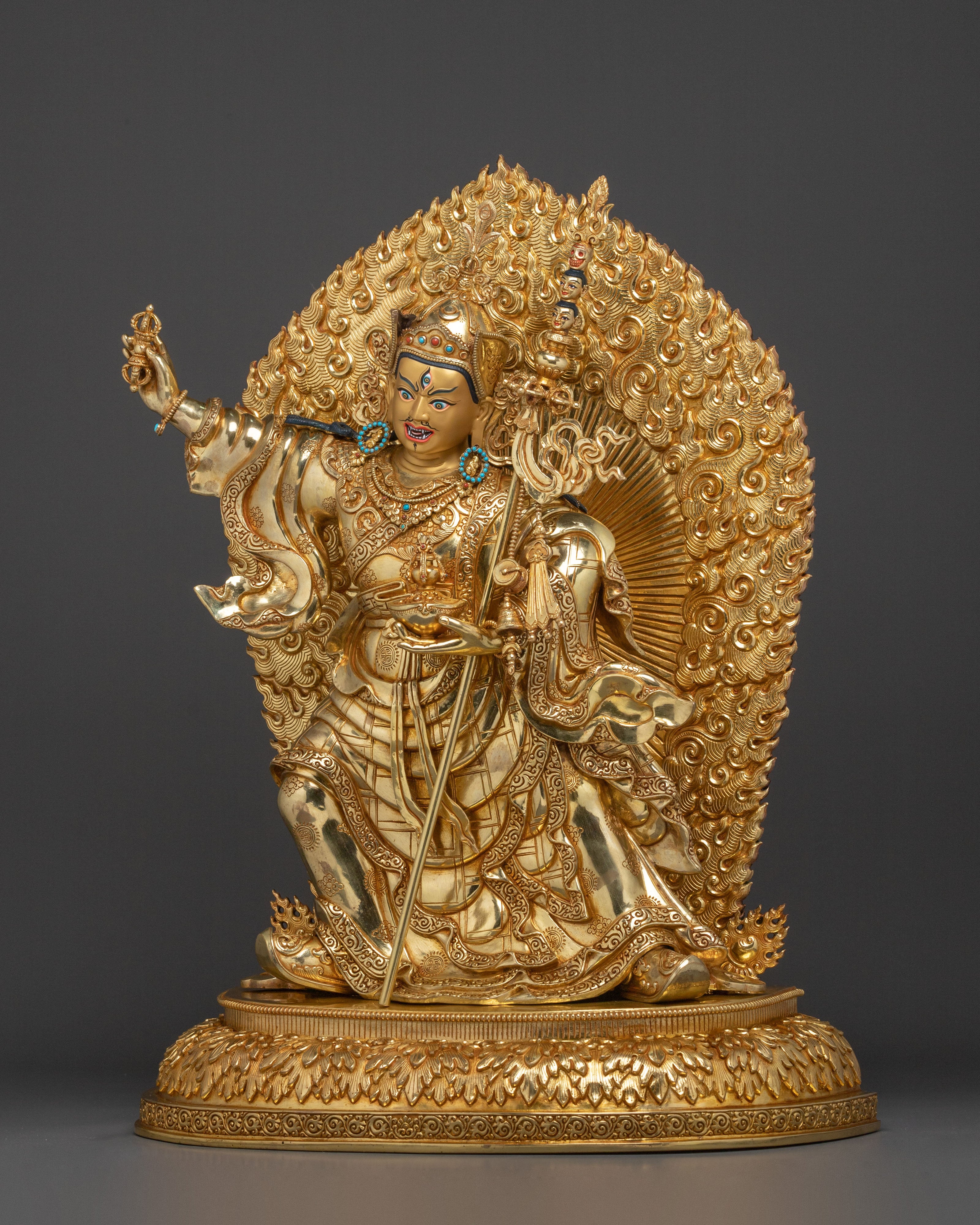 Standing Guru Rinpoche Sacred Sculpture | 24K Gold Gilded
