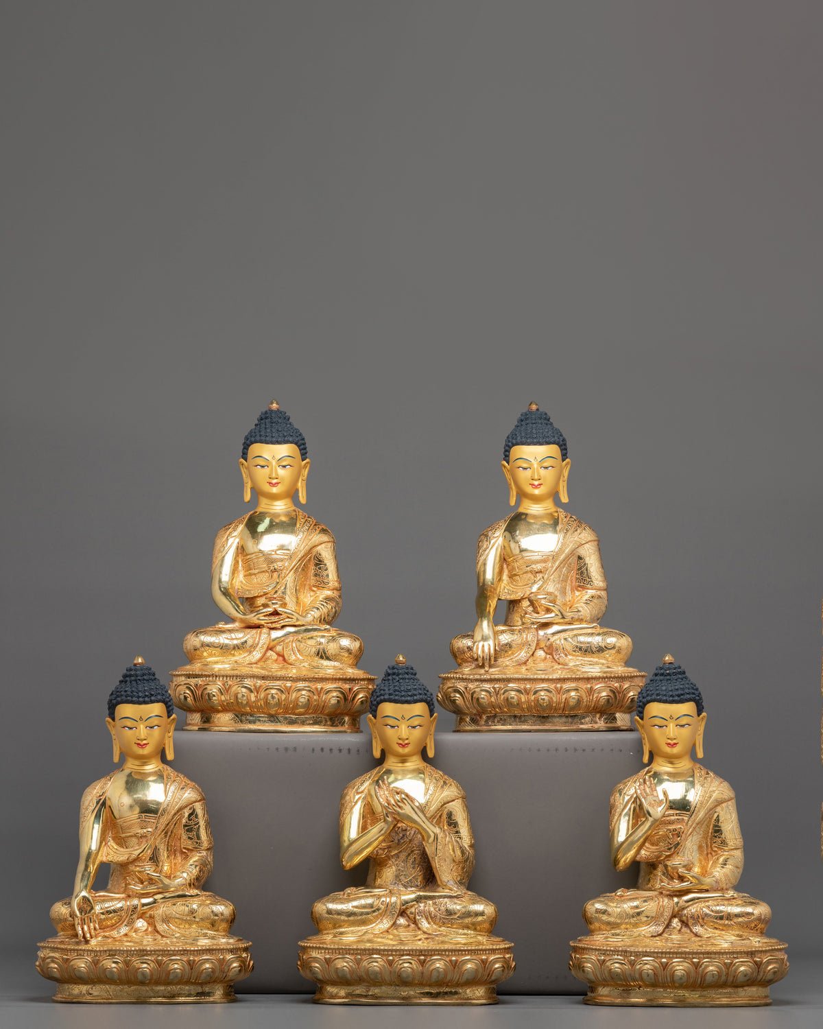 Radiant Five Dhyani Buddha Sacred Sculpture Set