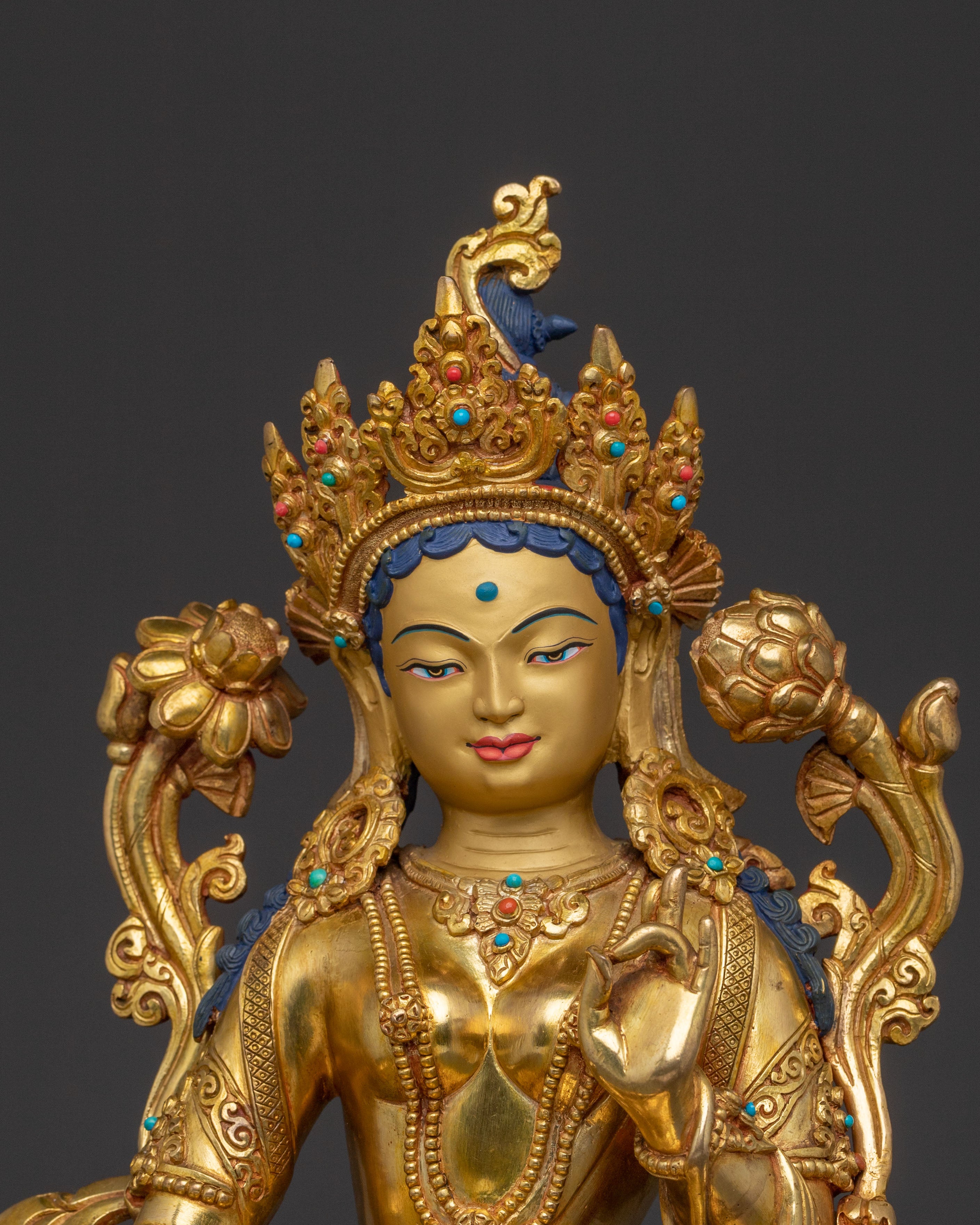 Green Tara Statue | Handcrafted 24K Gold Gilded
