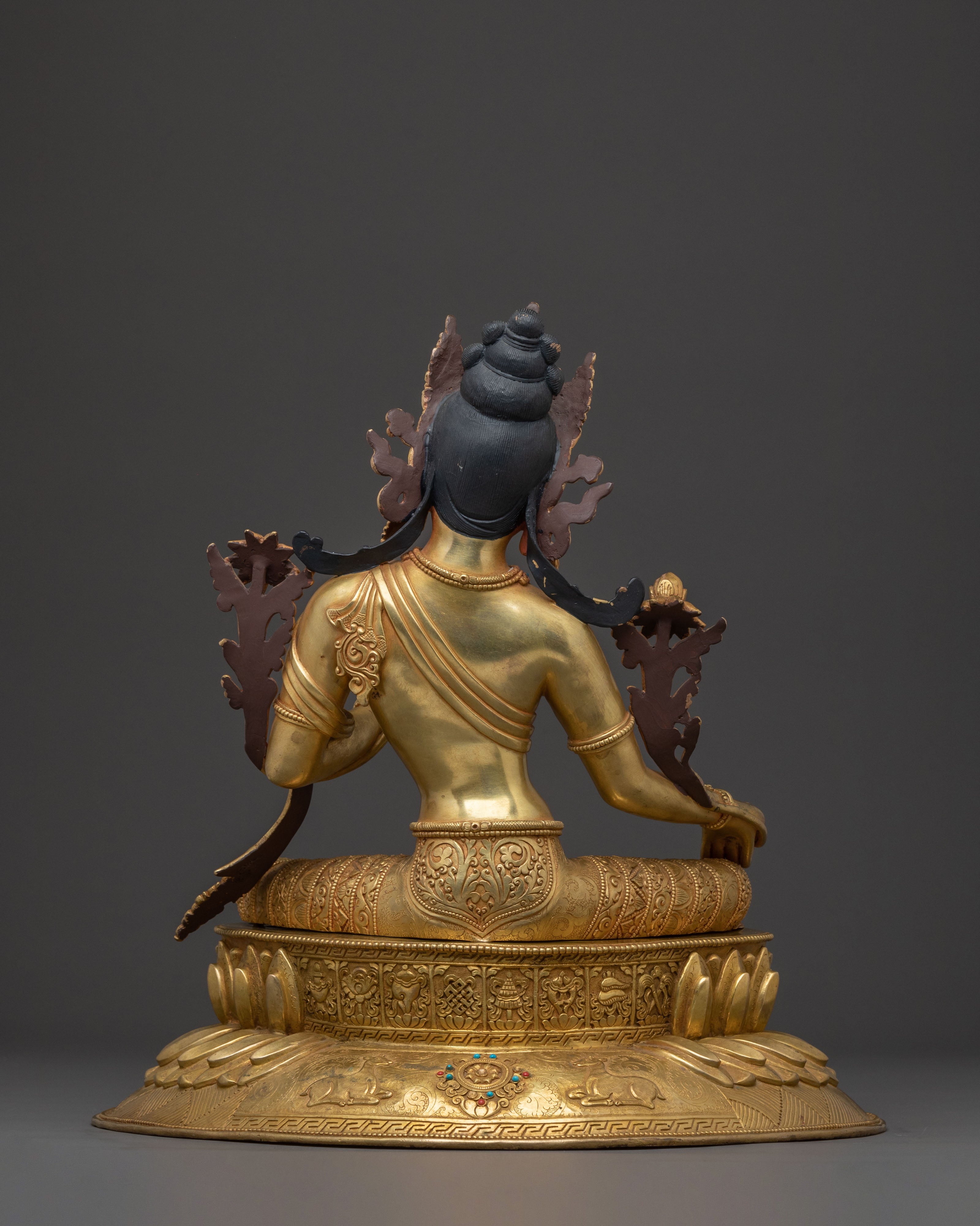 Divine Green Tara Golden Statue | 24k Gold Gilded Copper Figure