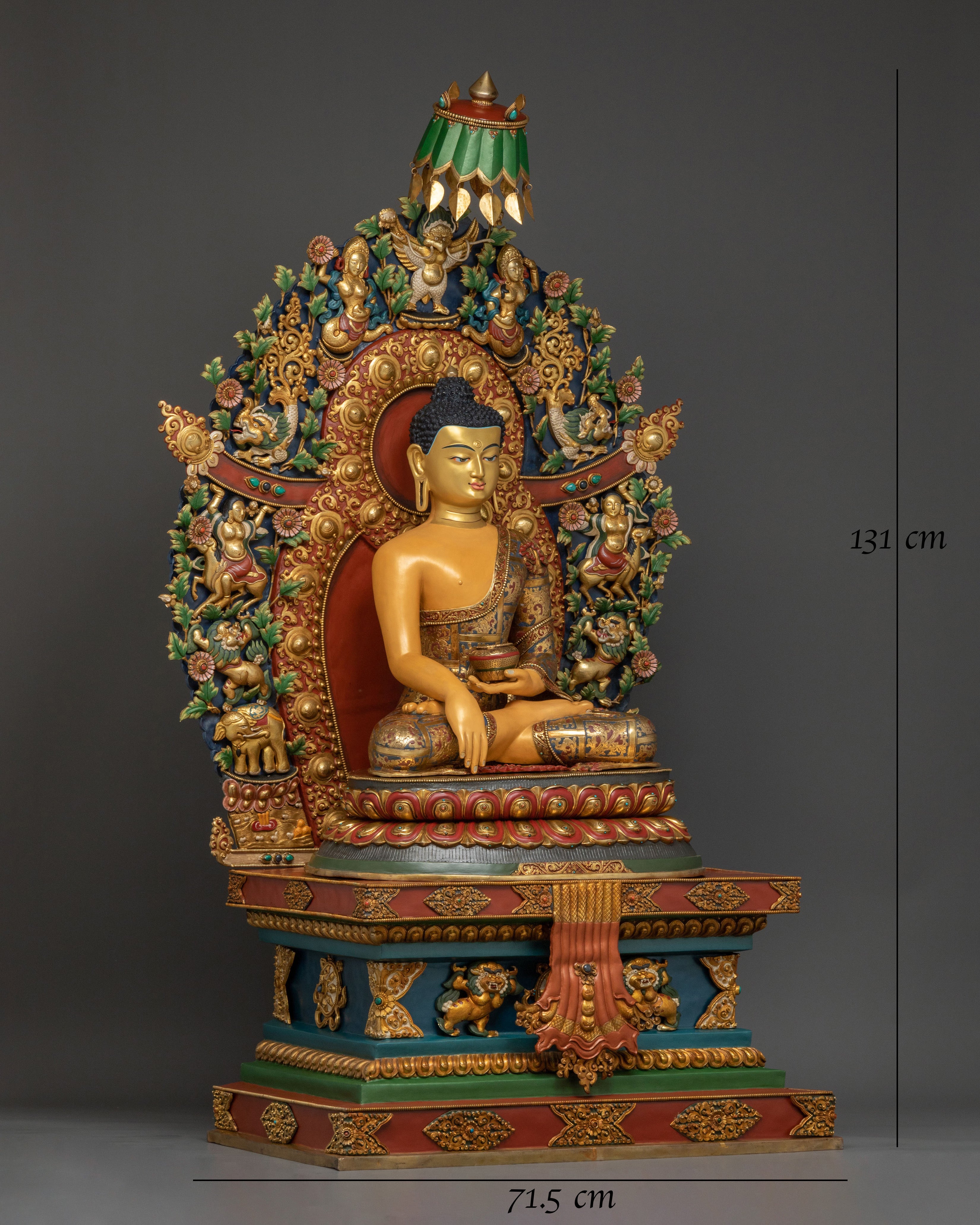 Shakyamuni Buddha Sacred Figurine on Throne | Home Decor