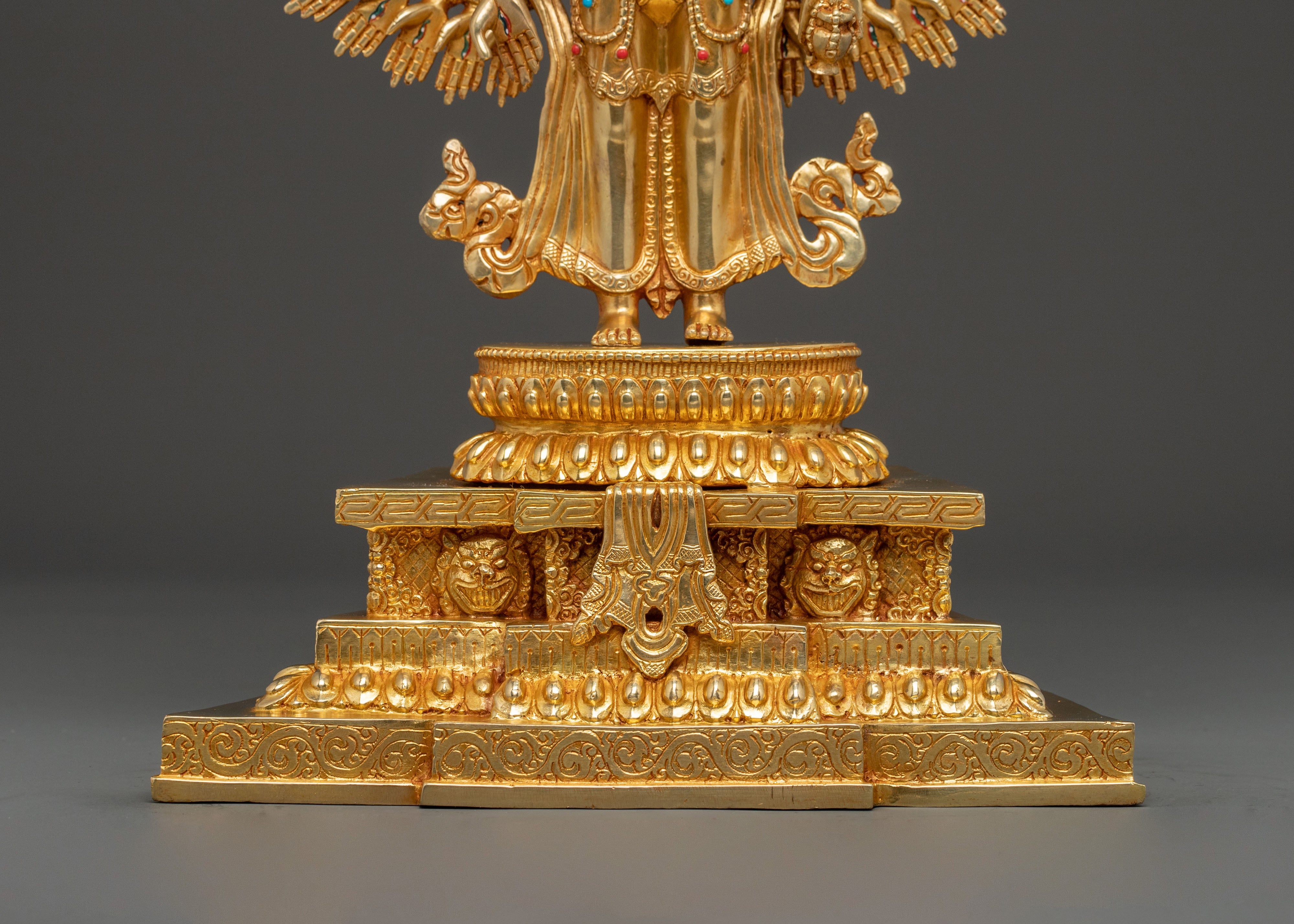 1000 Armed Chenrezig Statue | 24k Gold Glided with Gemstone Inlay