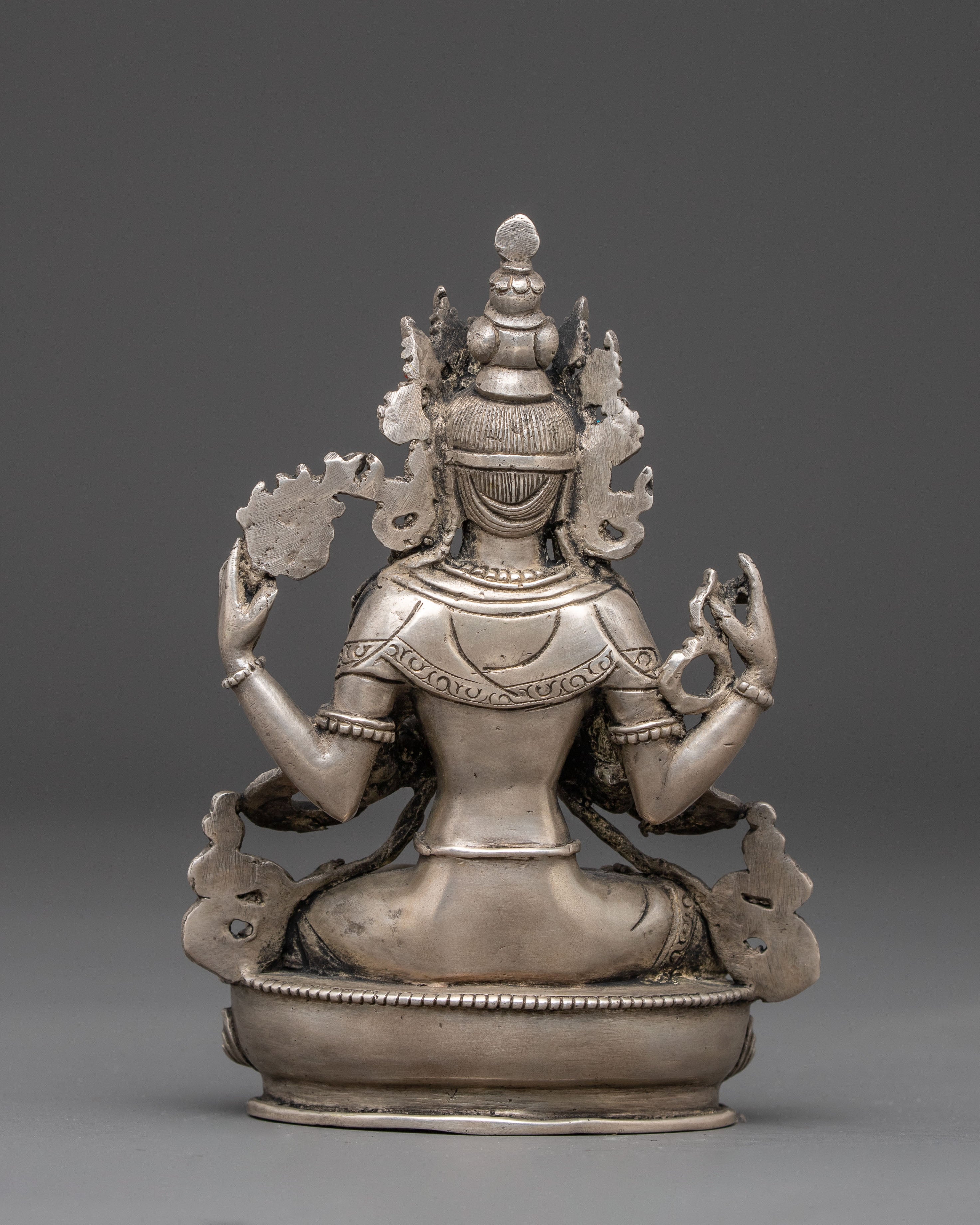 Handmade Silver Statue of Chenresig | Meditation & Altar Decor