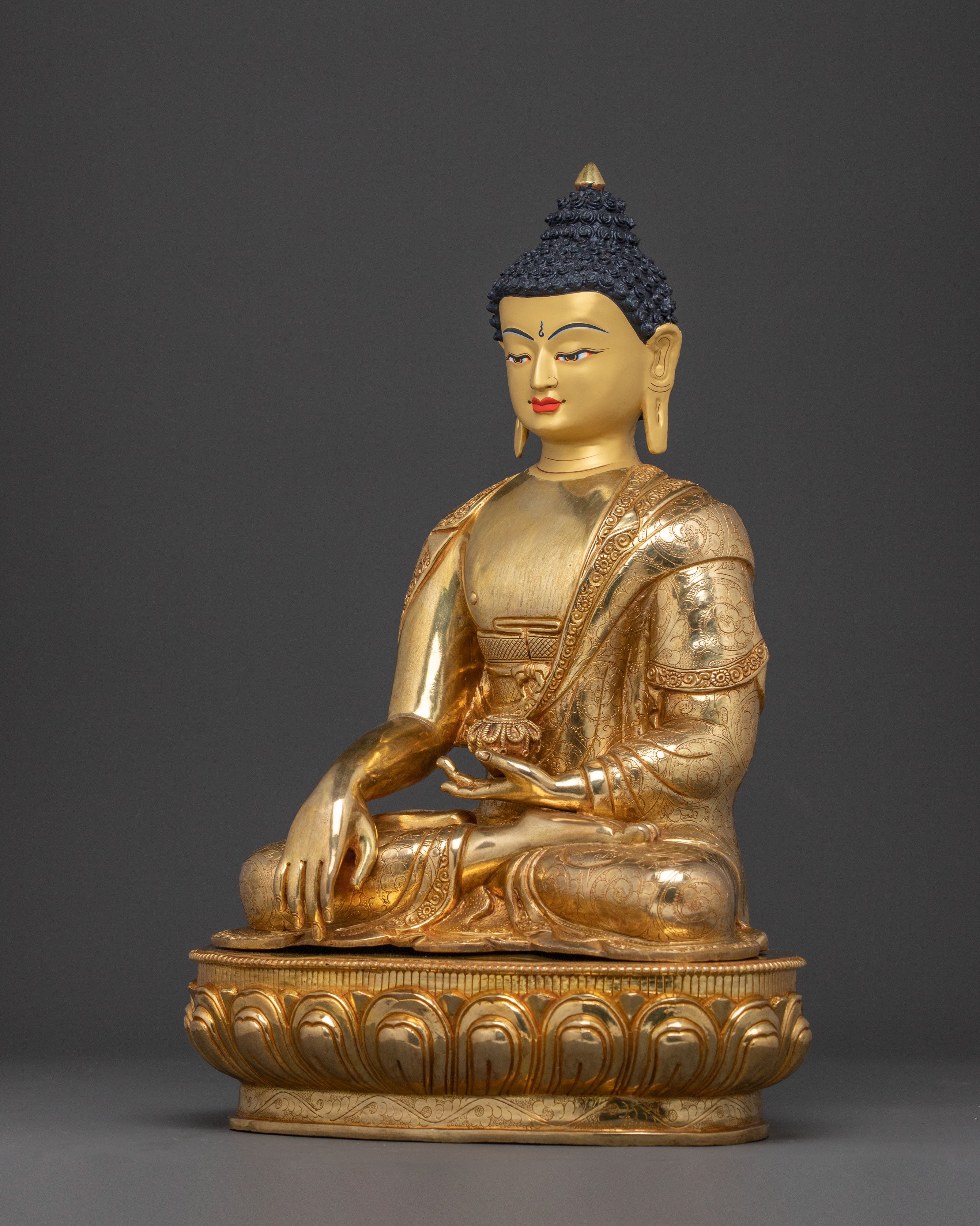 Handcrafted Divine Shakyamuni Buddha Statue: 24K Gold Gilded Serenity
