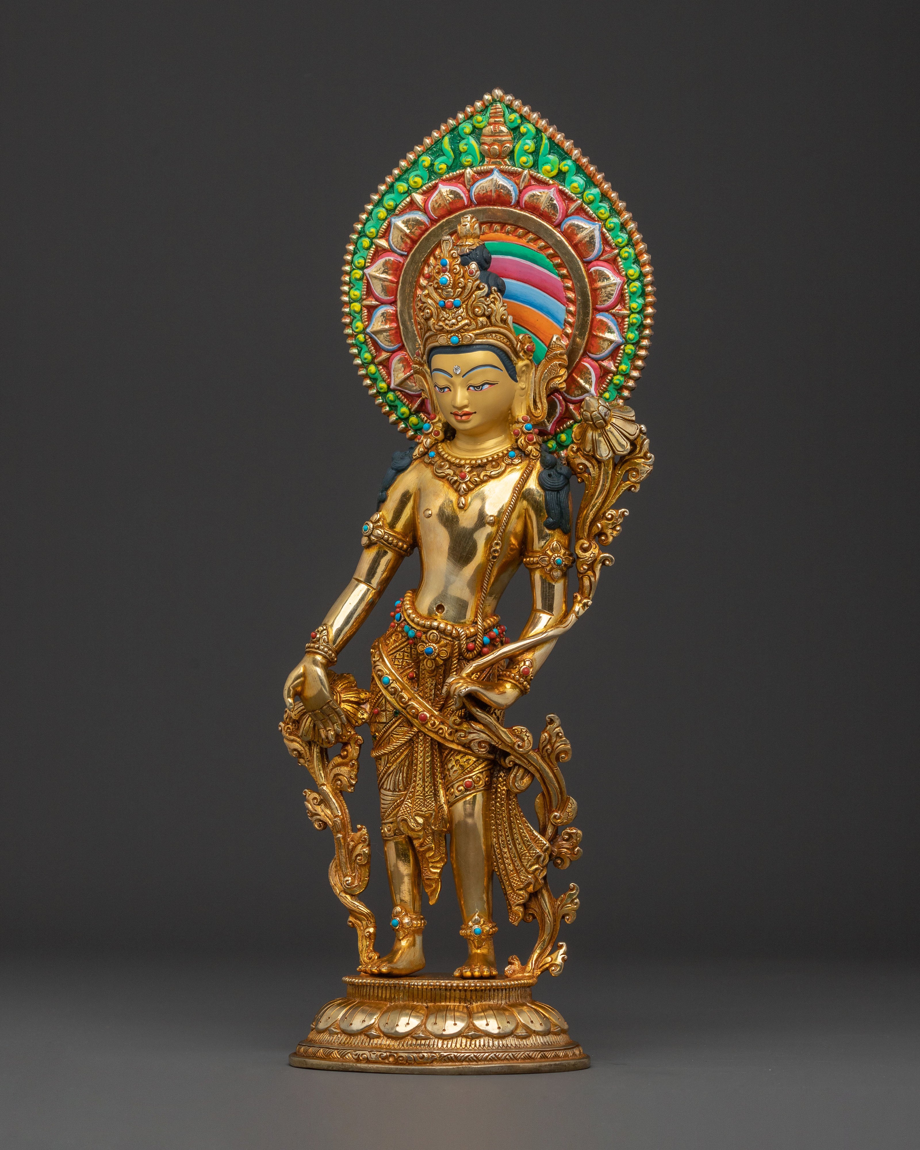Padmapani Lokesvara Statue: 24K Gold Gilded