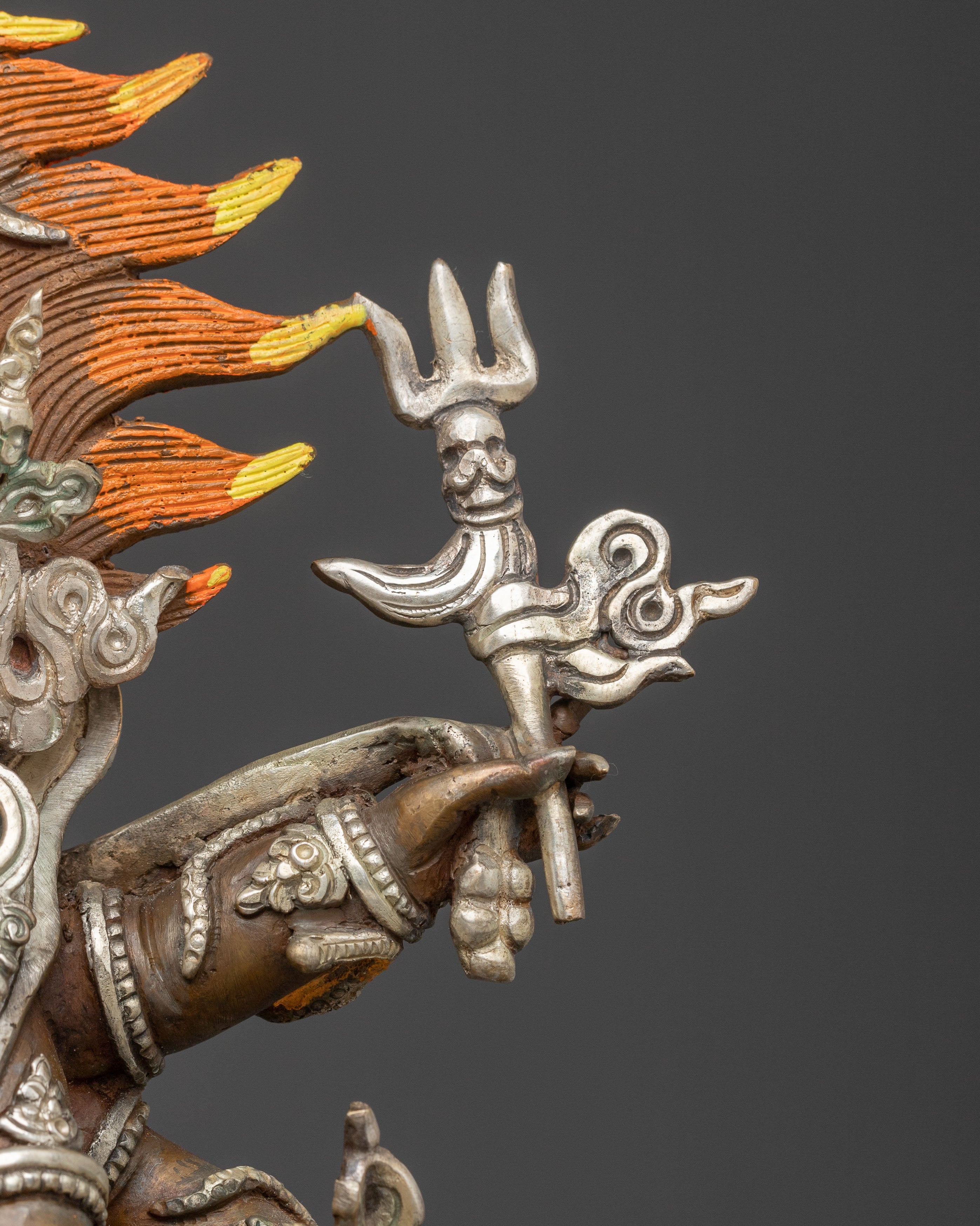 Six Armed Mahakala Statue | Oxidized Copper Protector