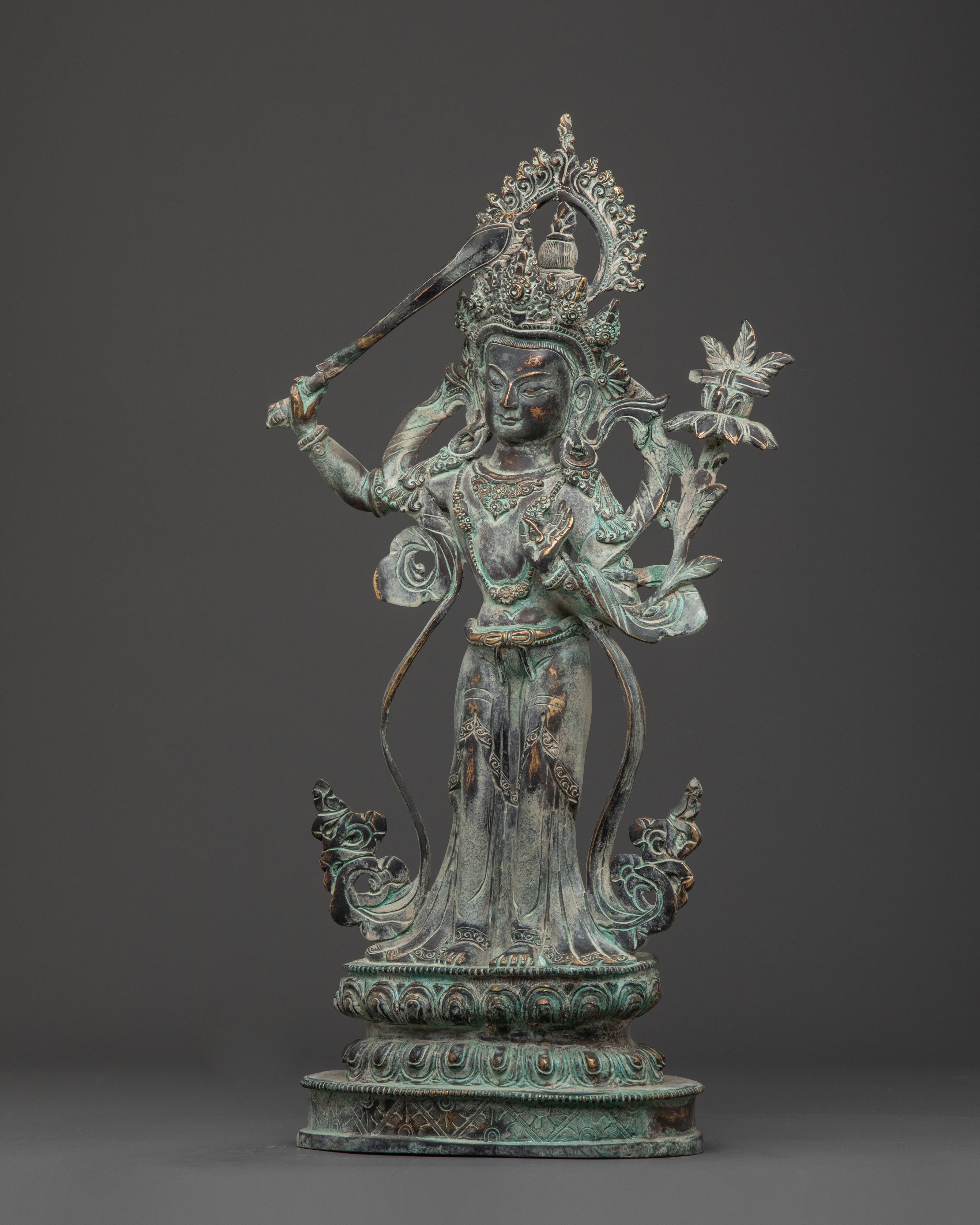 Manjushri Statue with Antique Finish | Wisdom Figure