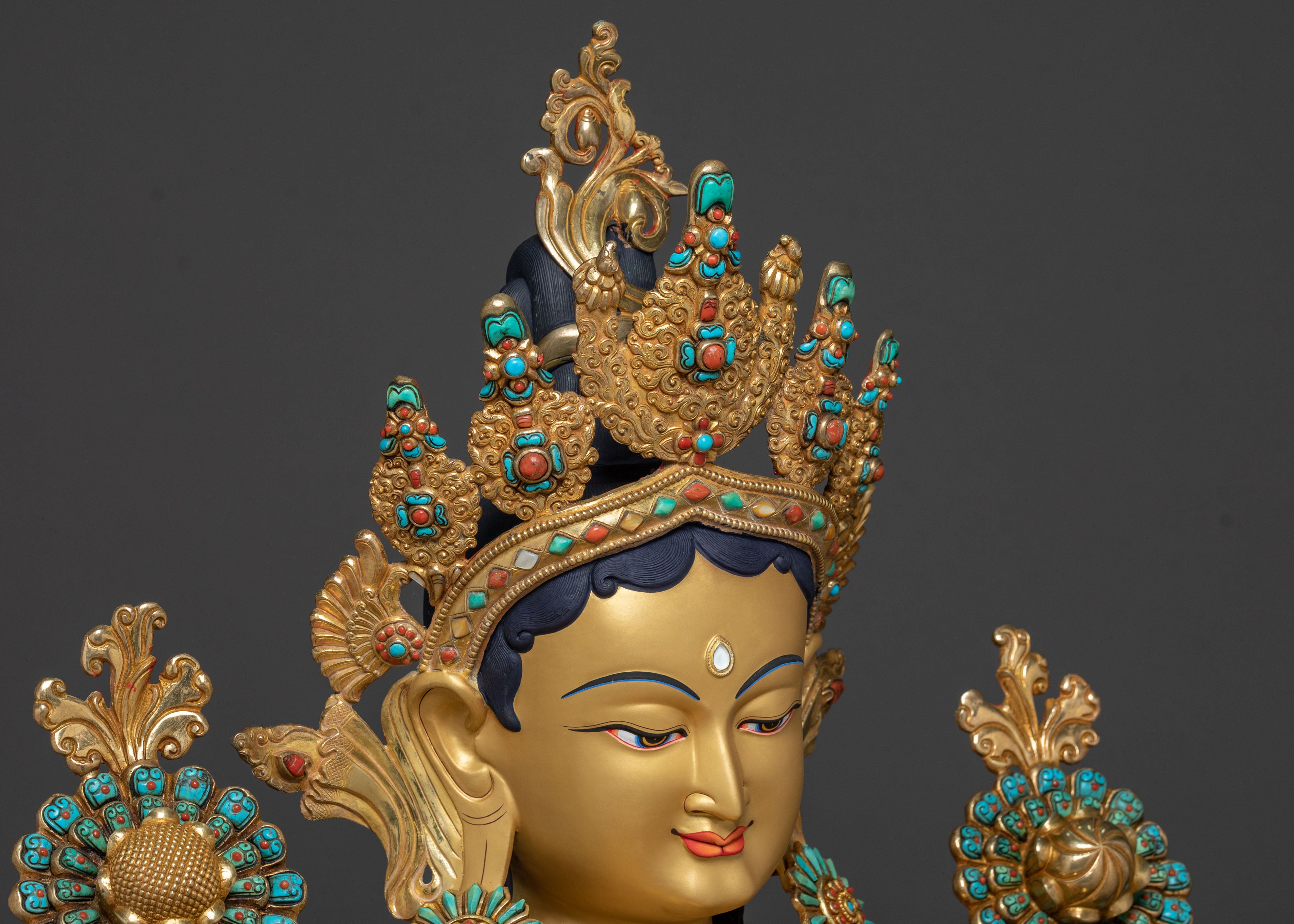 Life-Size Green Tara Statue | 24K Gold Glided Buddhist Sculpture