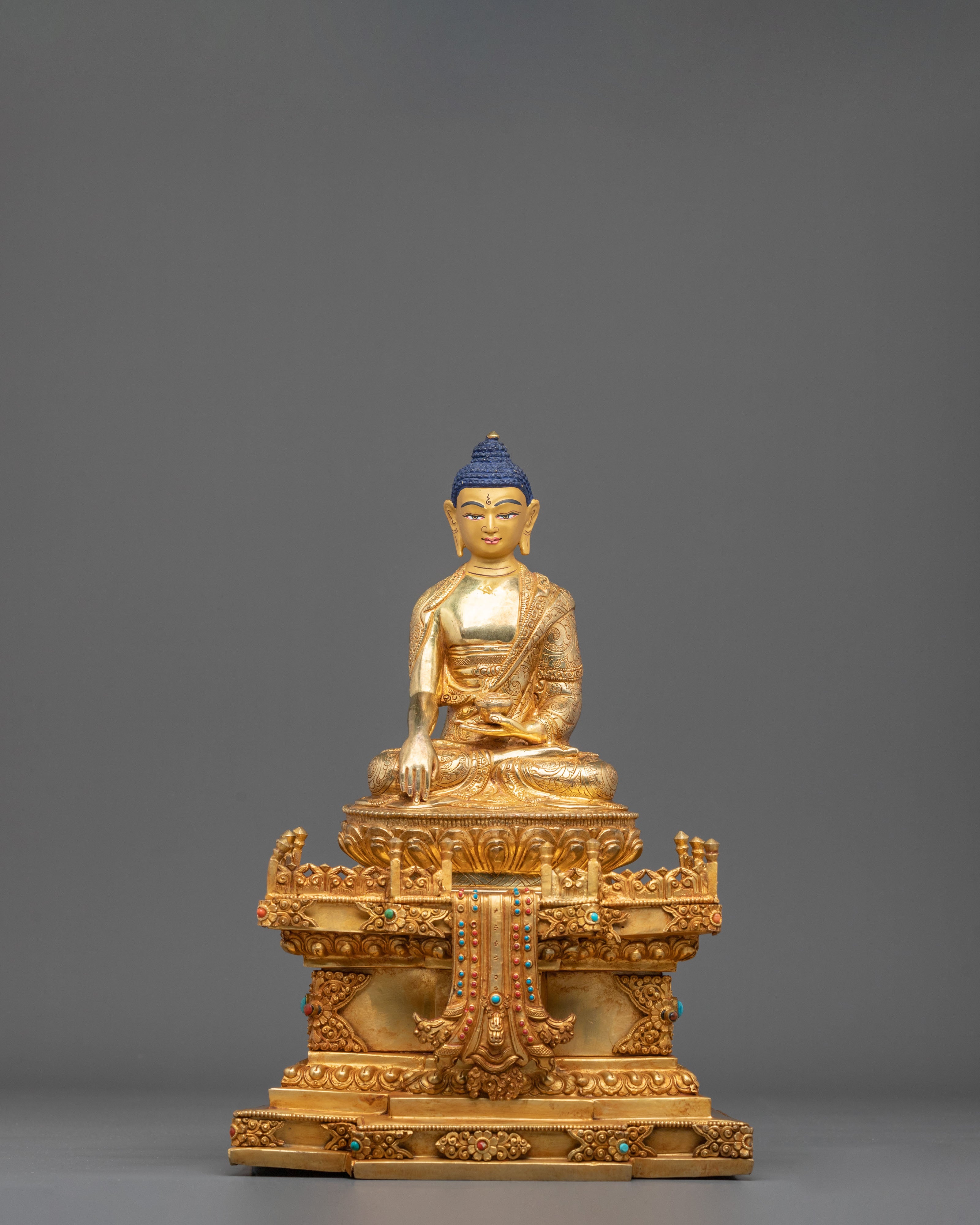 Shakyamuni Buddha Sacred Sculpture with Throne | Symbol of Wisdom Peace