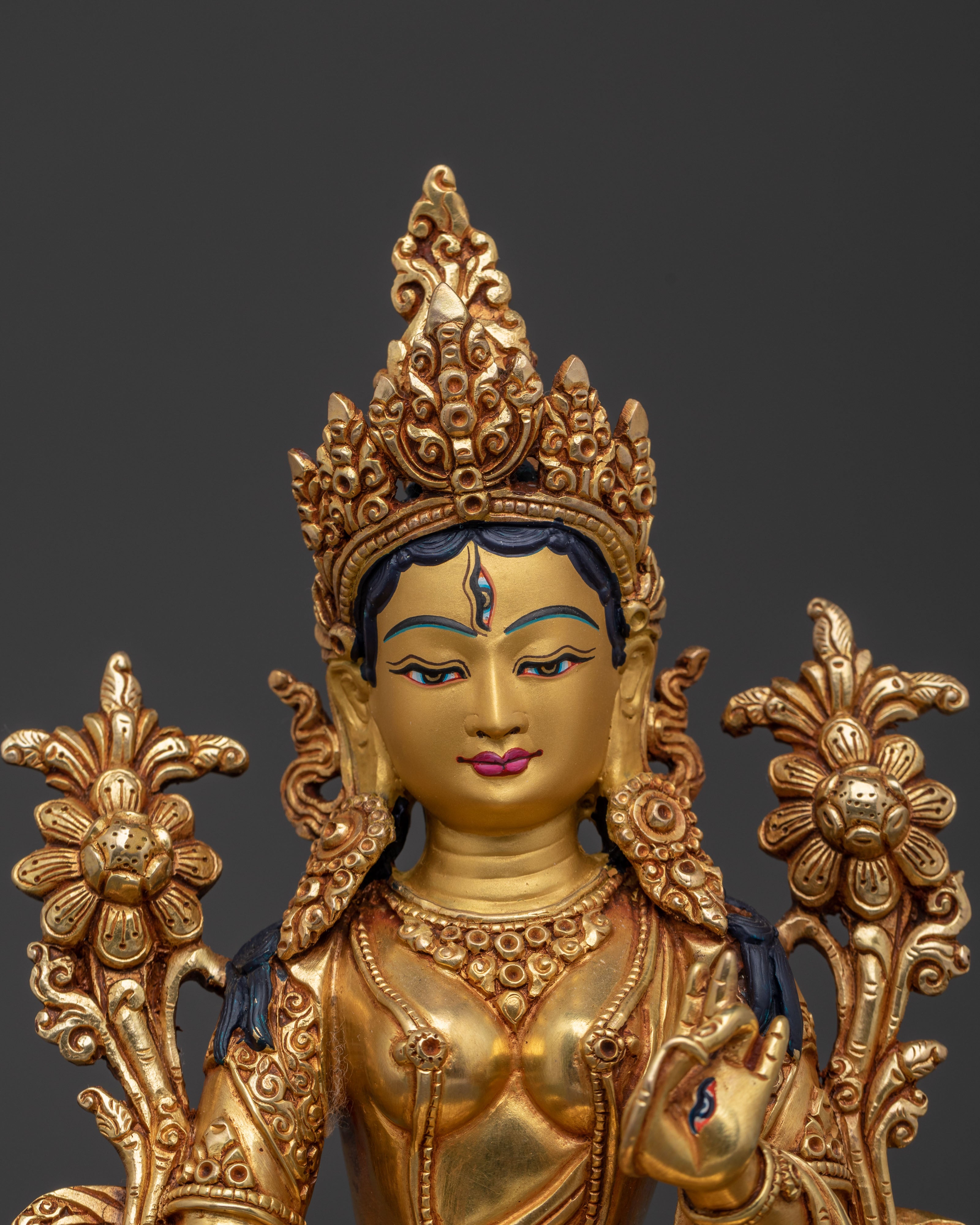 Handcrafted White Tara 24K Gold Gilded Statue