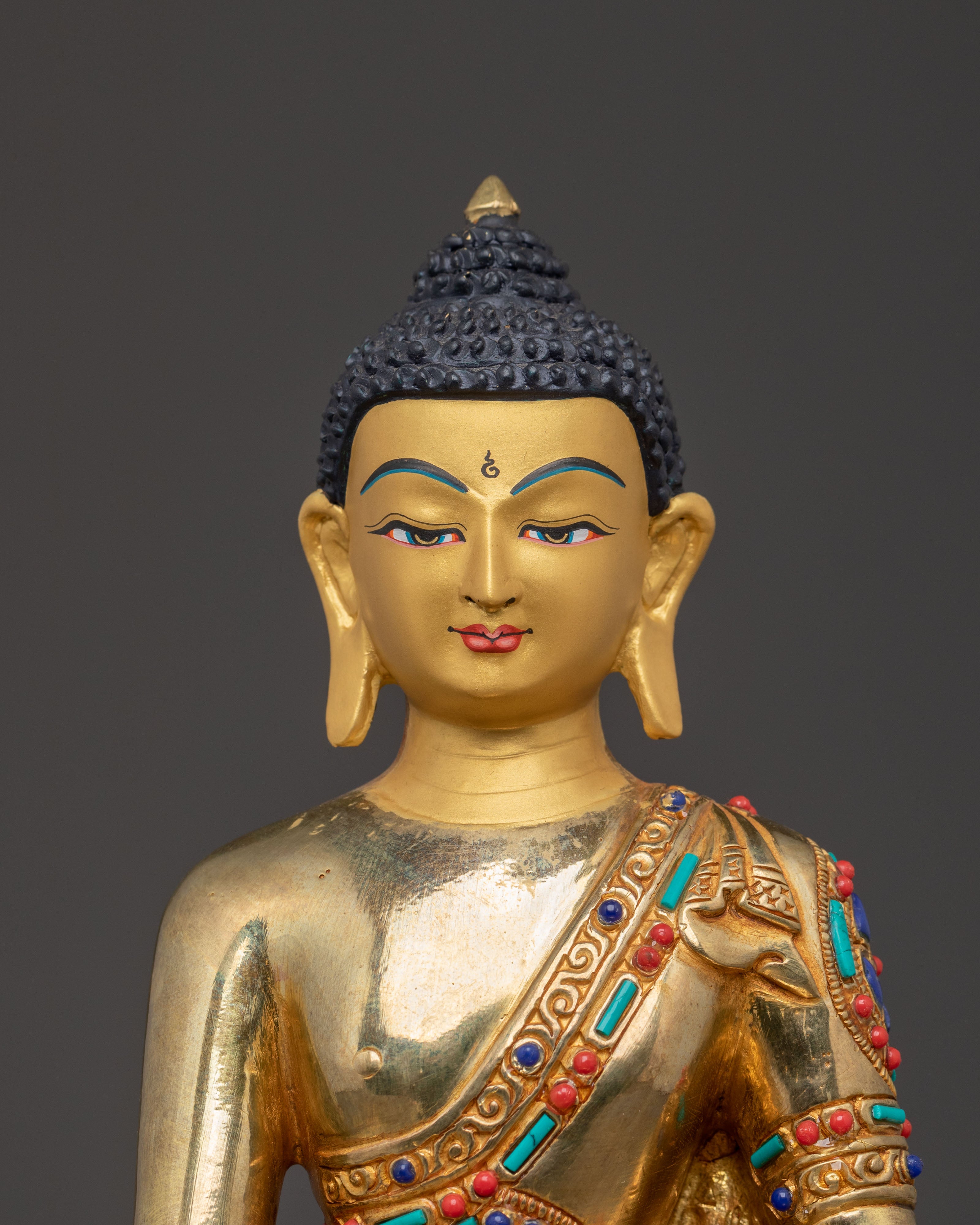 Statue of Enlightened Shakyamuni Buddha: Hand-Gilded Copper Art