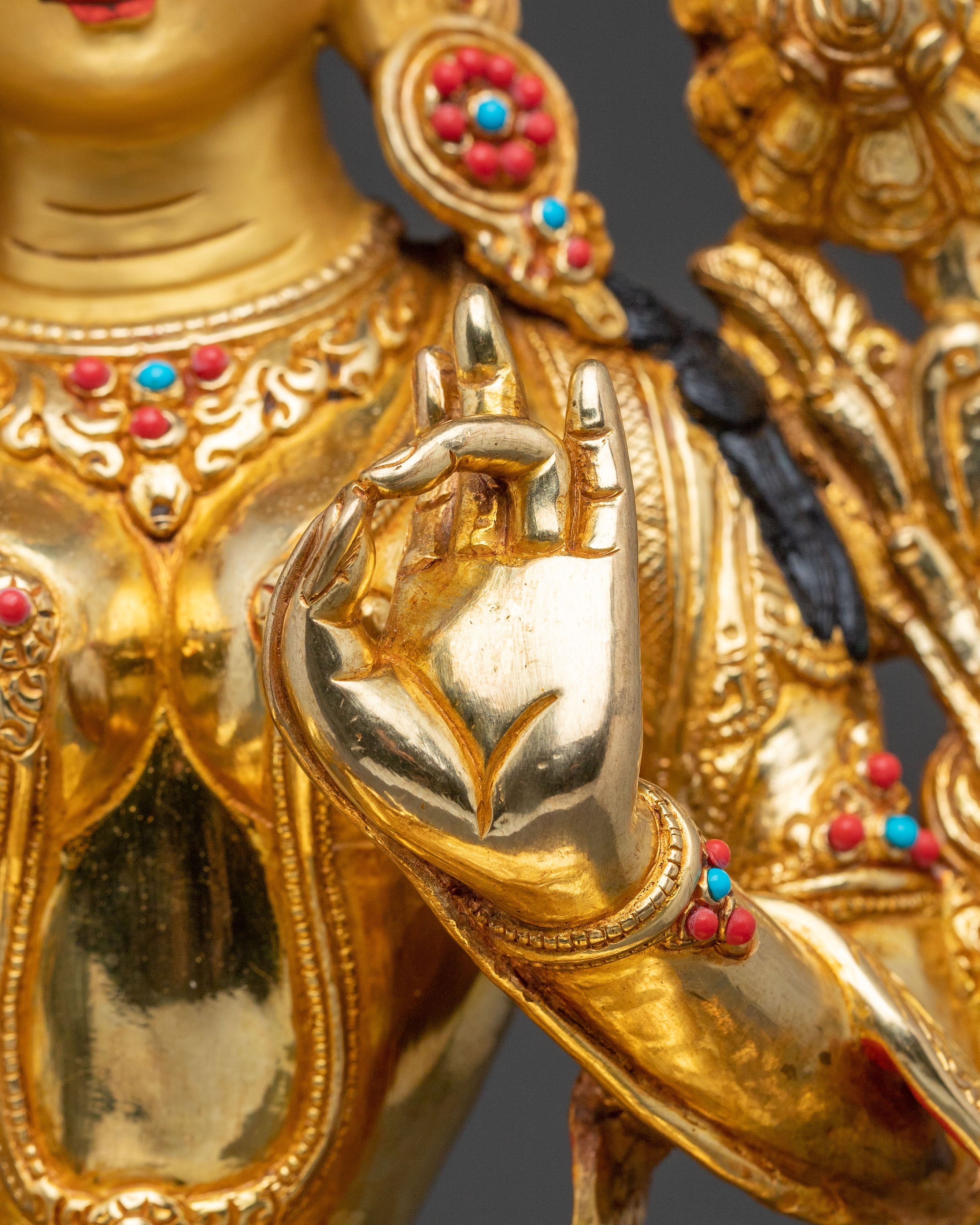 Golden Green Tara Statue for Protection | Altar Decor