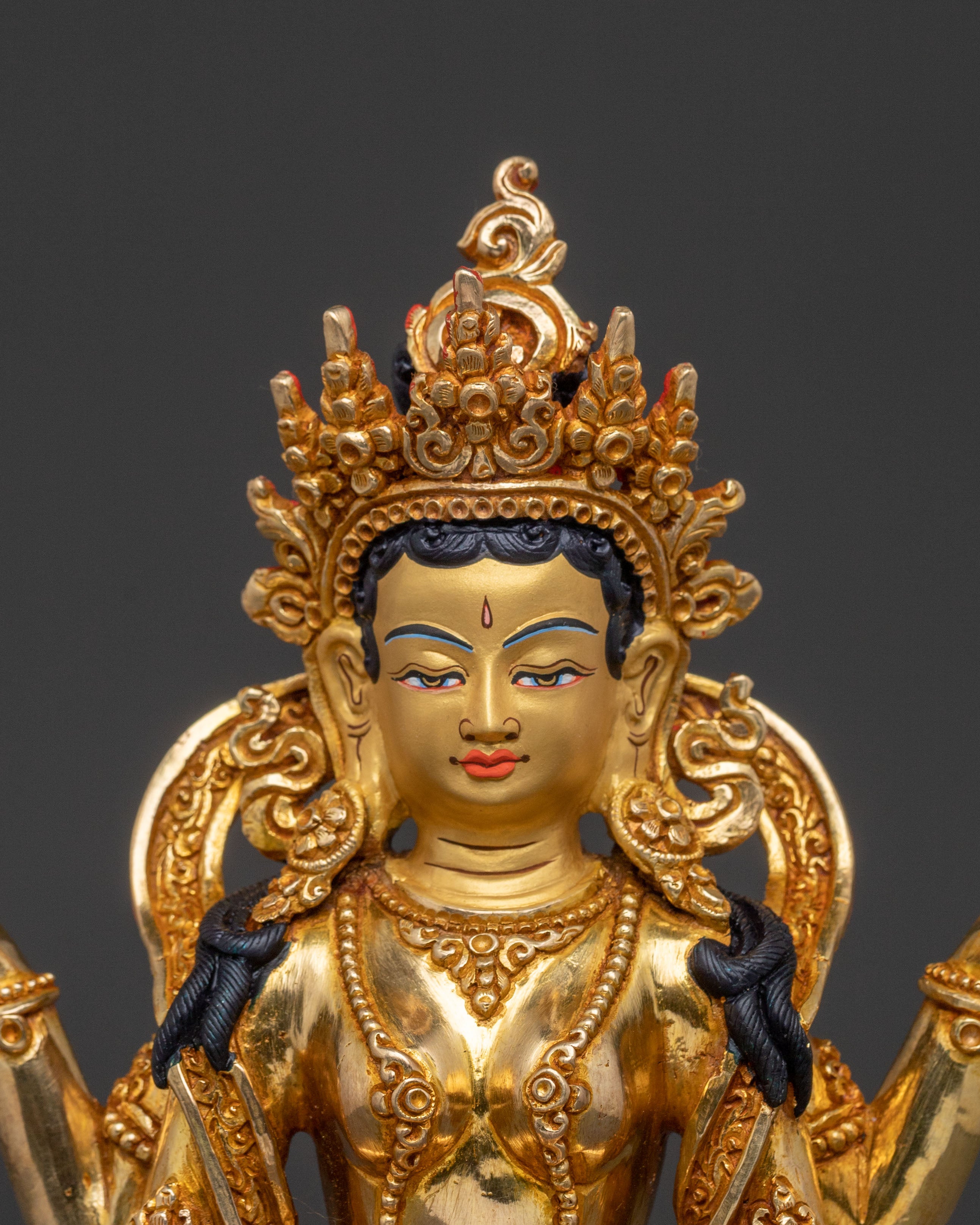 Prajnaparamita Wisdom Statue, Hand-Gilded Copper Art
