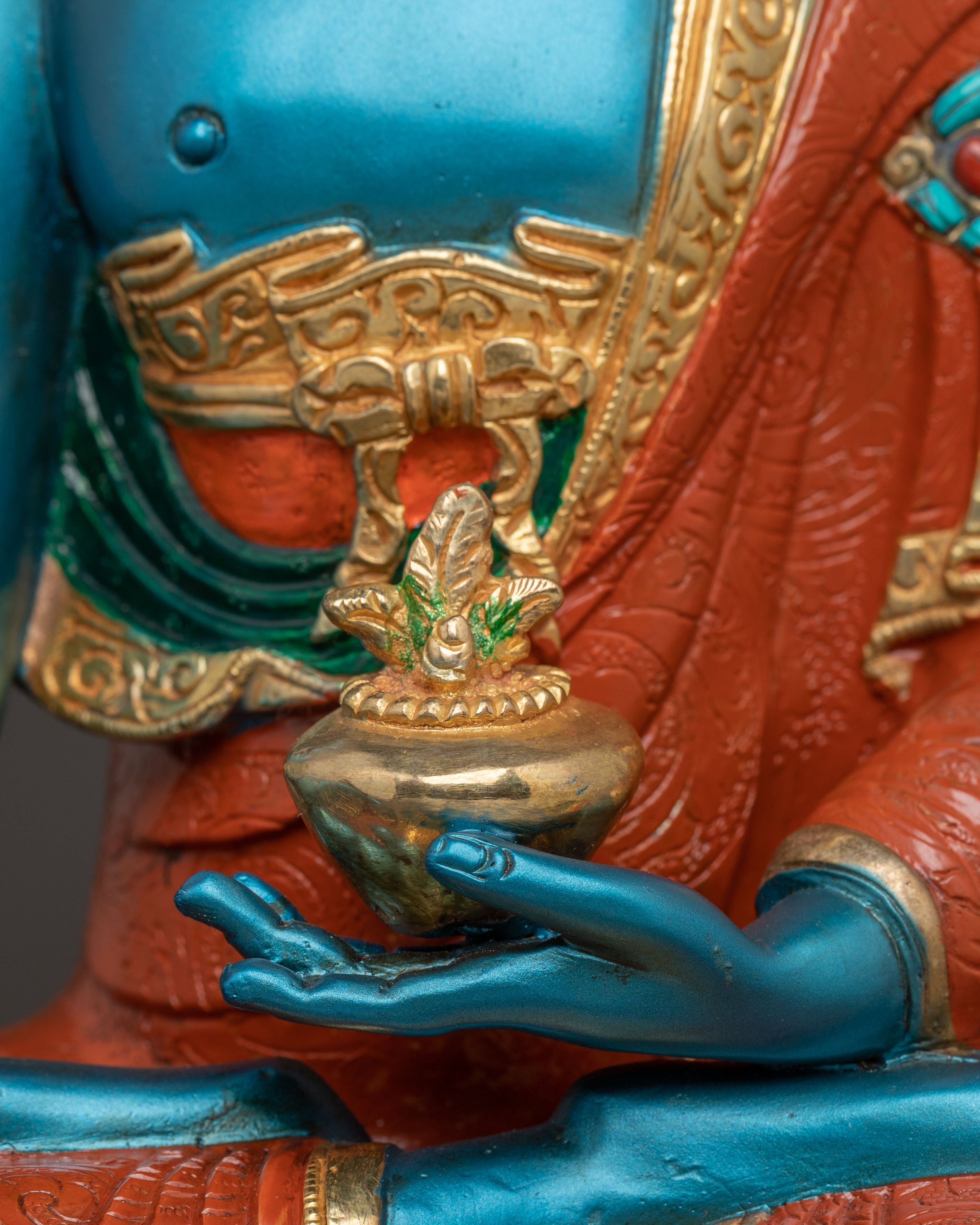 Medicine Buddha Handcrafted Sacred Statue | 24K Gold Gilded Statue