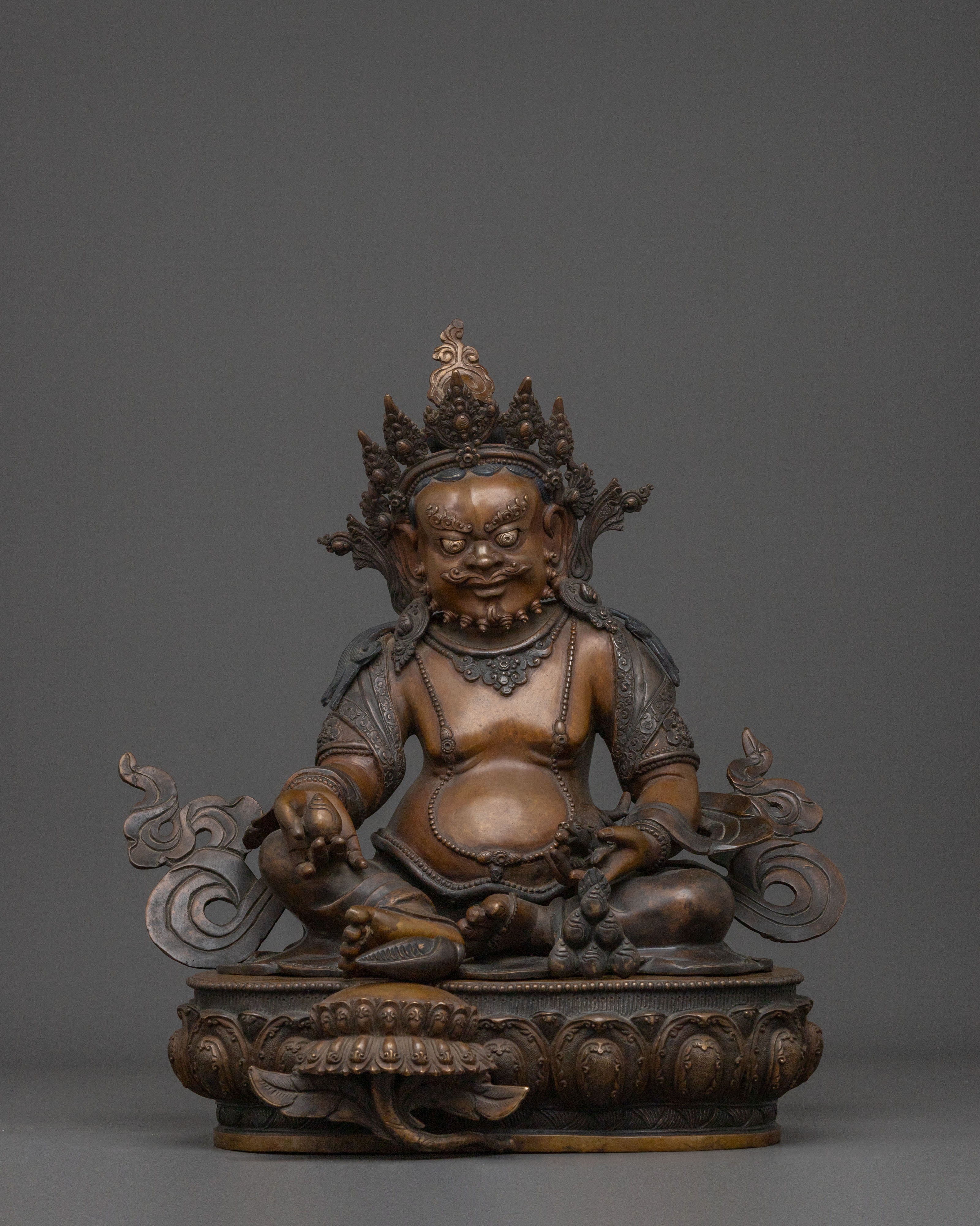 Tibetan Buddhist Dzambhala Statue: Oxidized Copper
