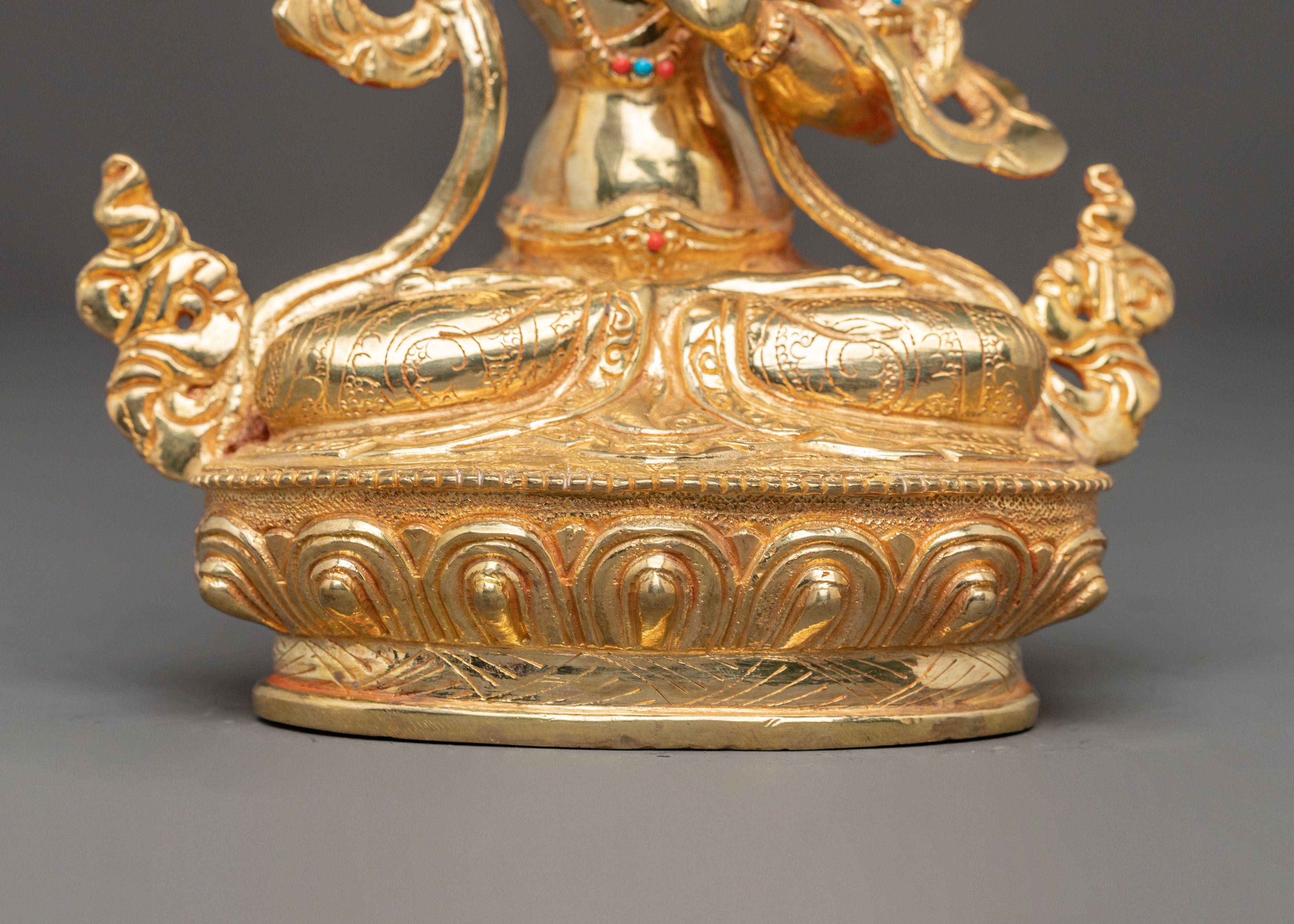 Handmade Golden Manjushri Copper Statue | Symbol of Wisdom