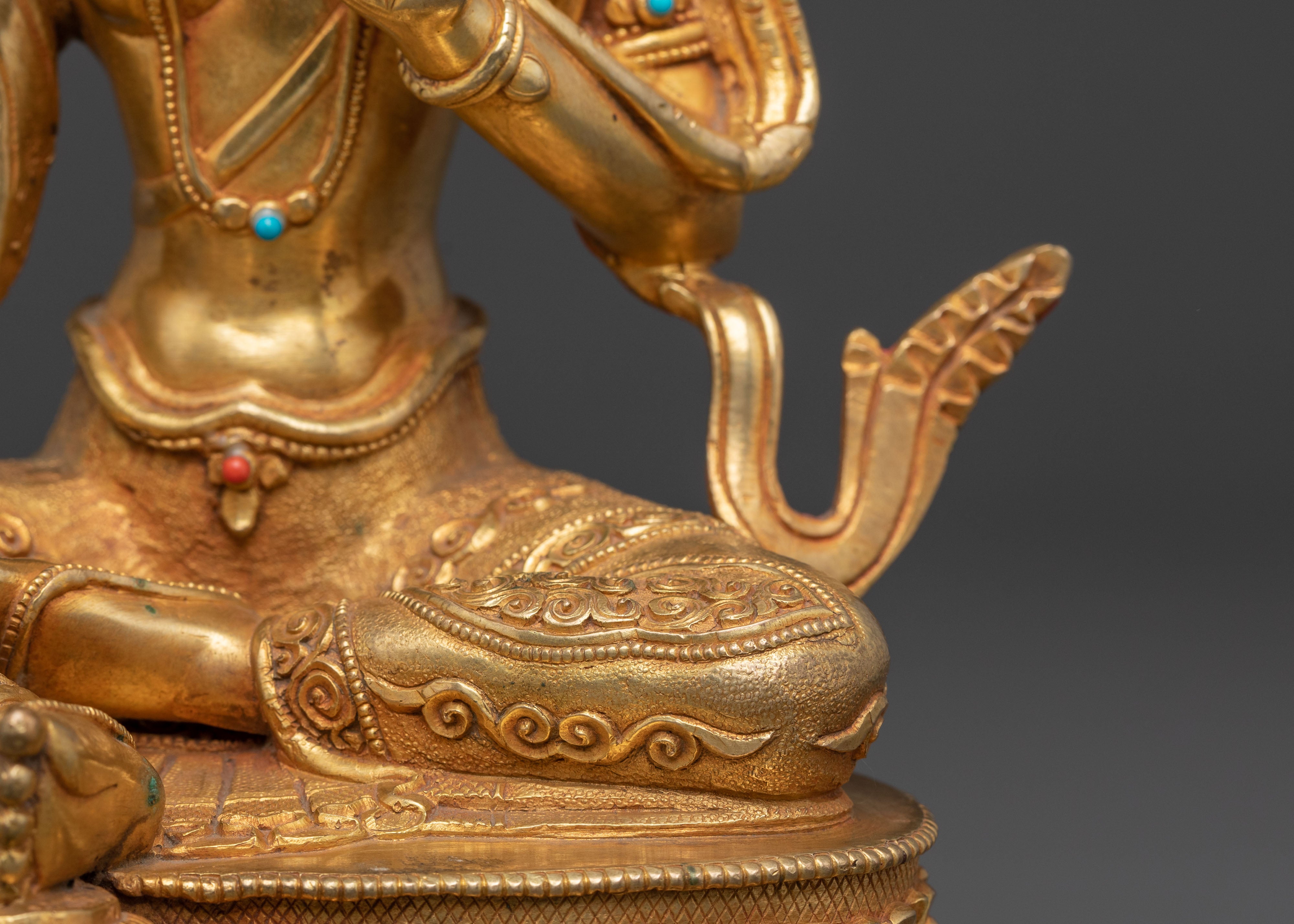 Green Tara 24K Gold Gilded Statue for Rituals