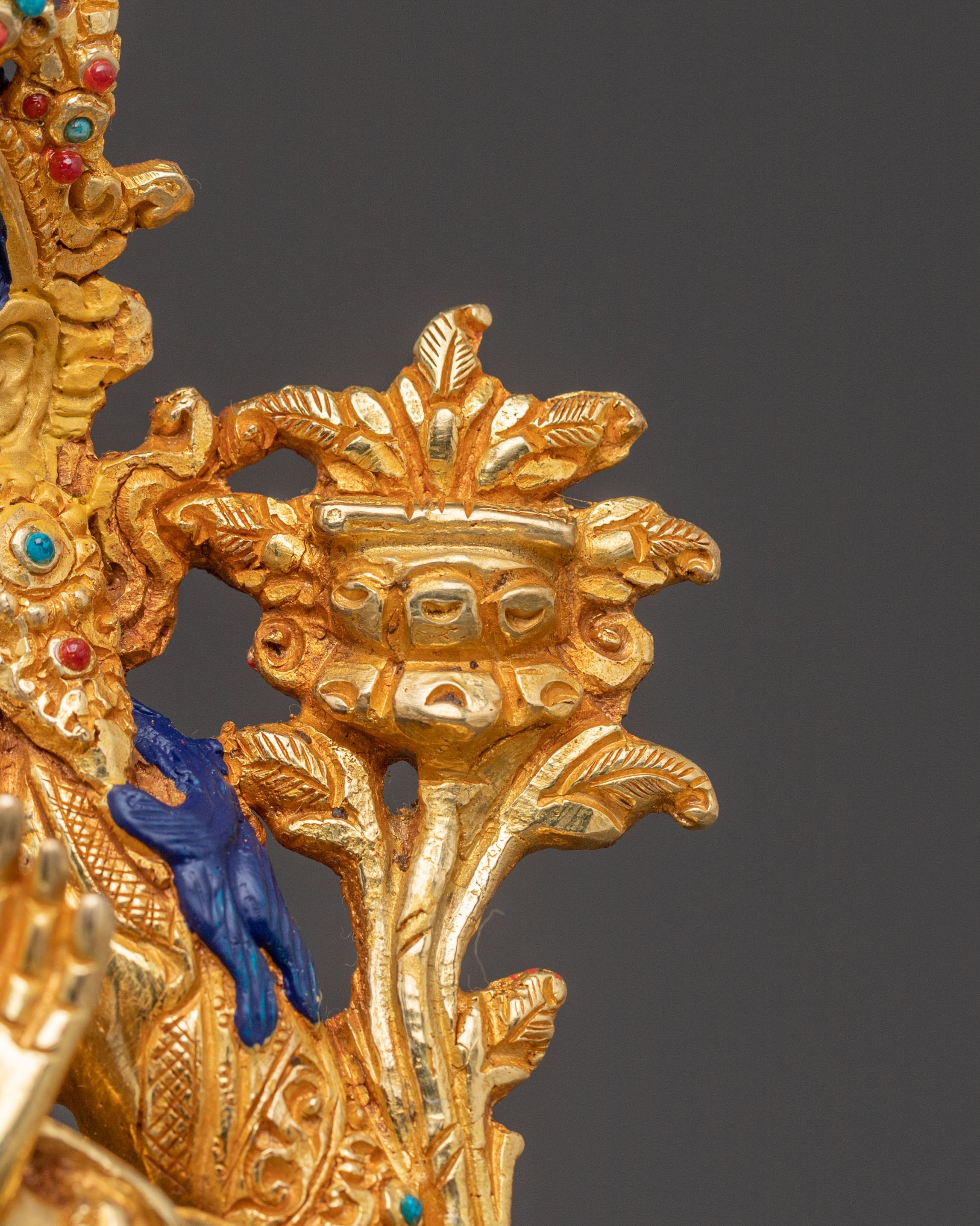 Handcrafted Manjushri Sacred Statue – Gilded Copper & Gemstone Art