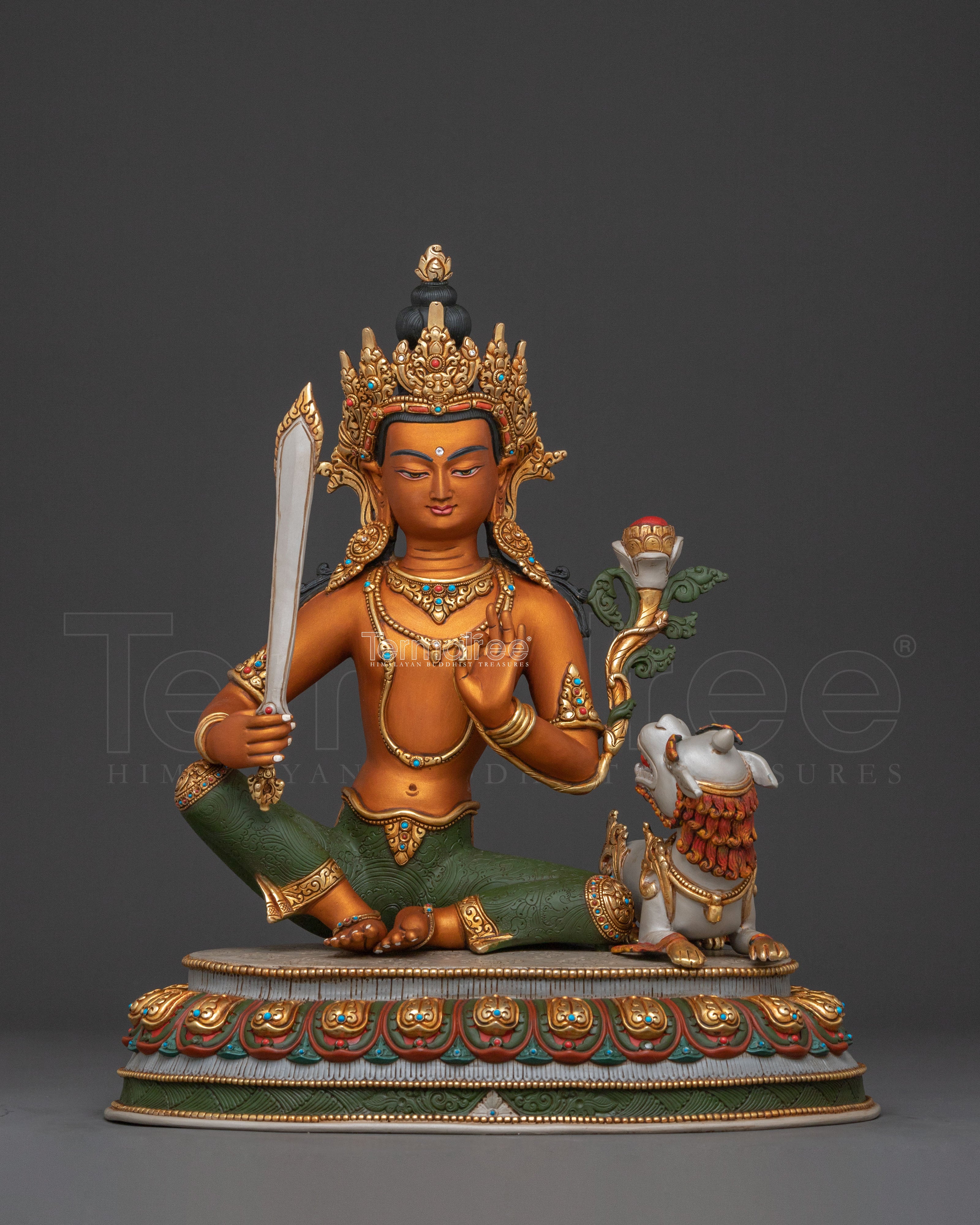 Simhanada Manjushri Buddhist Handcrafted Statue