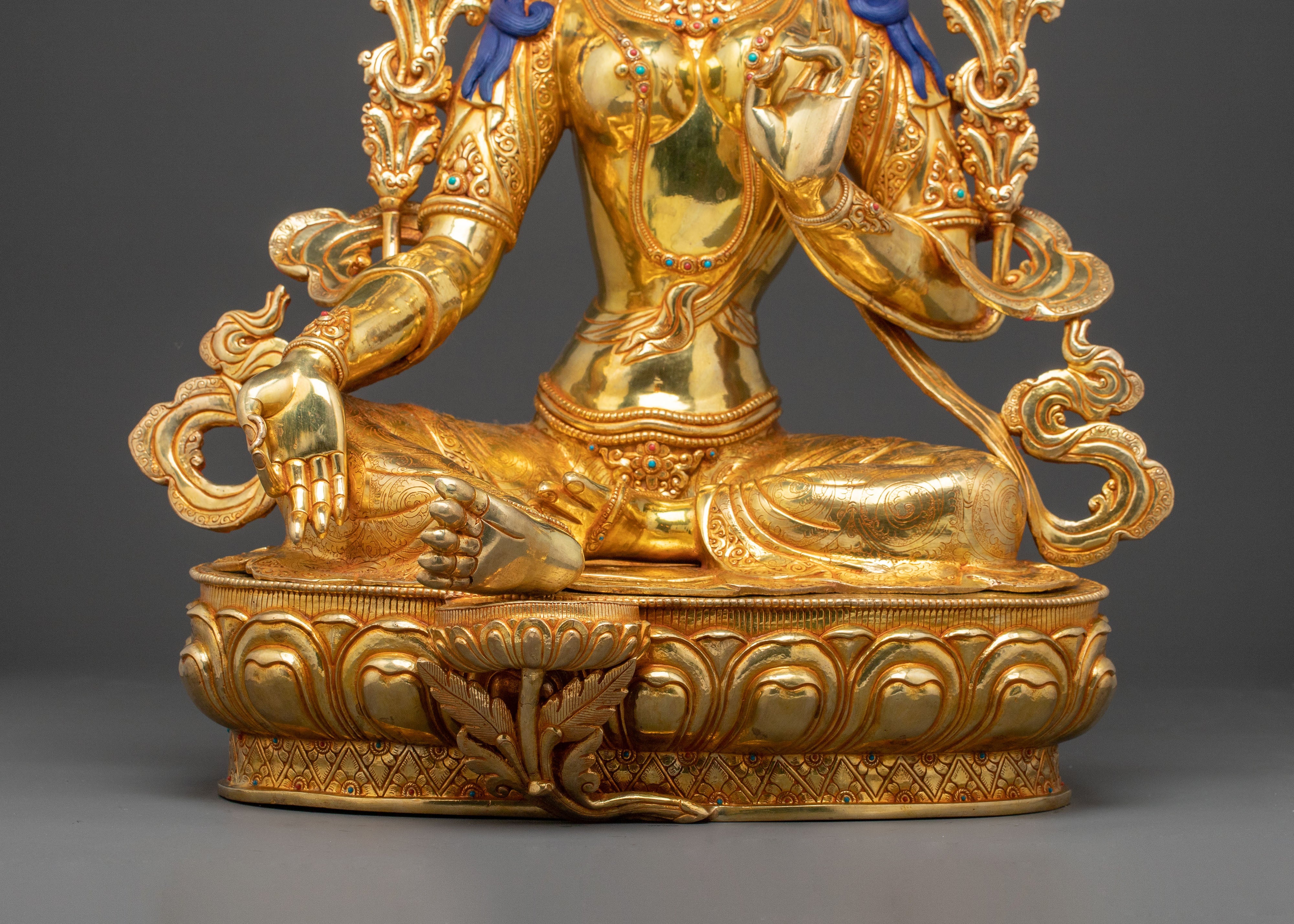 24K Gold Gilded Green Tara Spiritual Statue | Meditation Decor