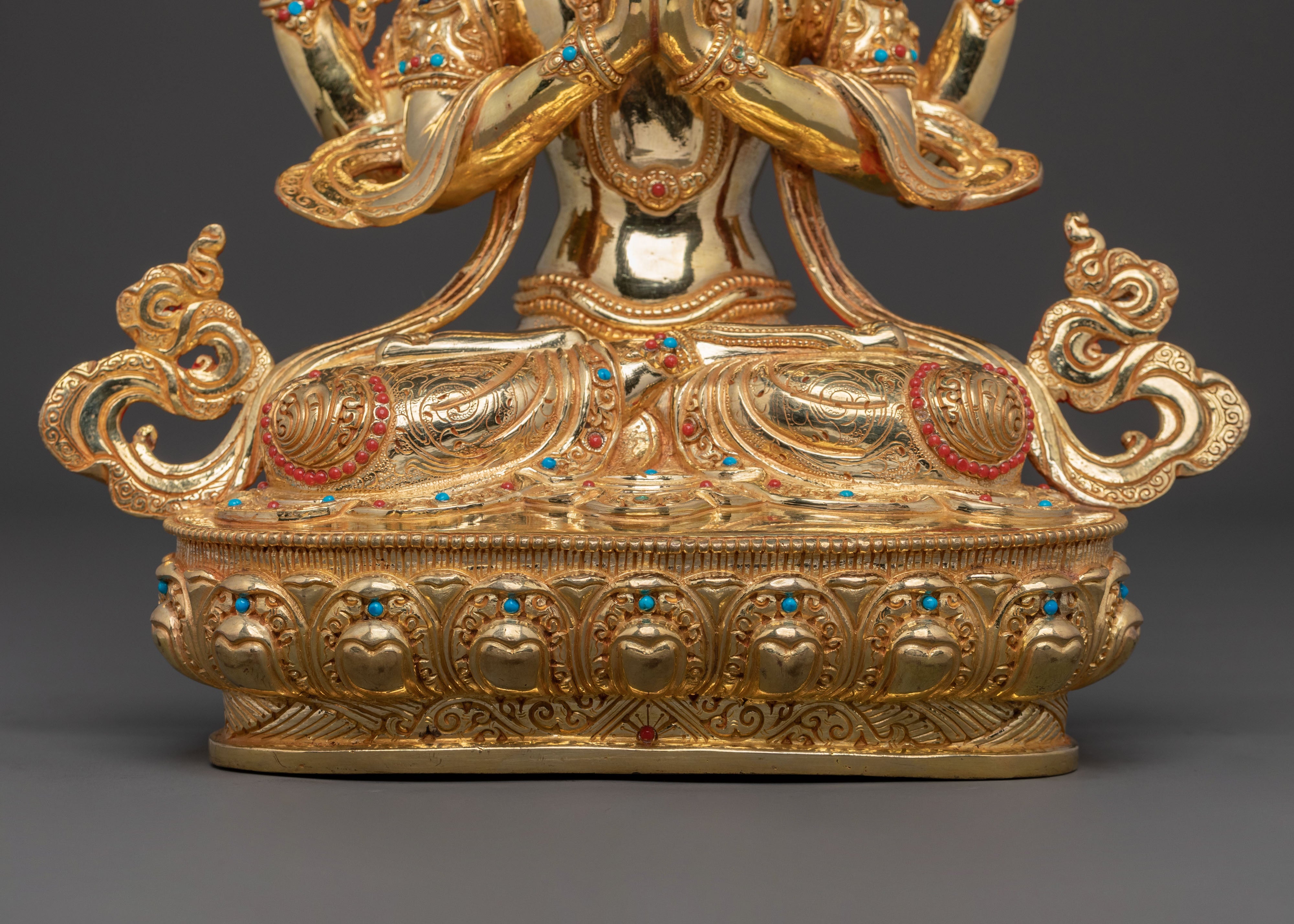 Chenrezig Statue: 24K Gold Gilded Figurine