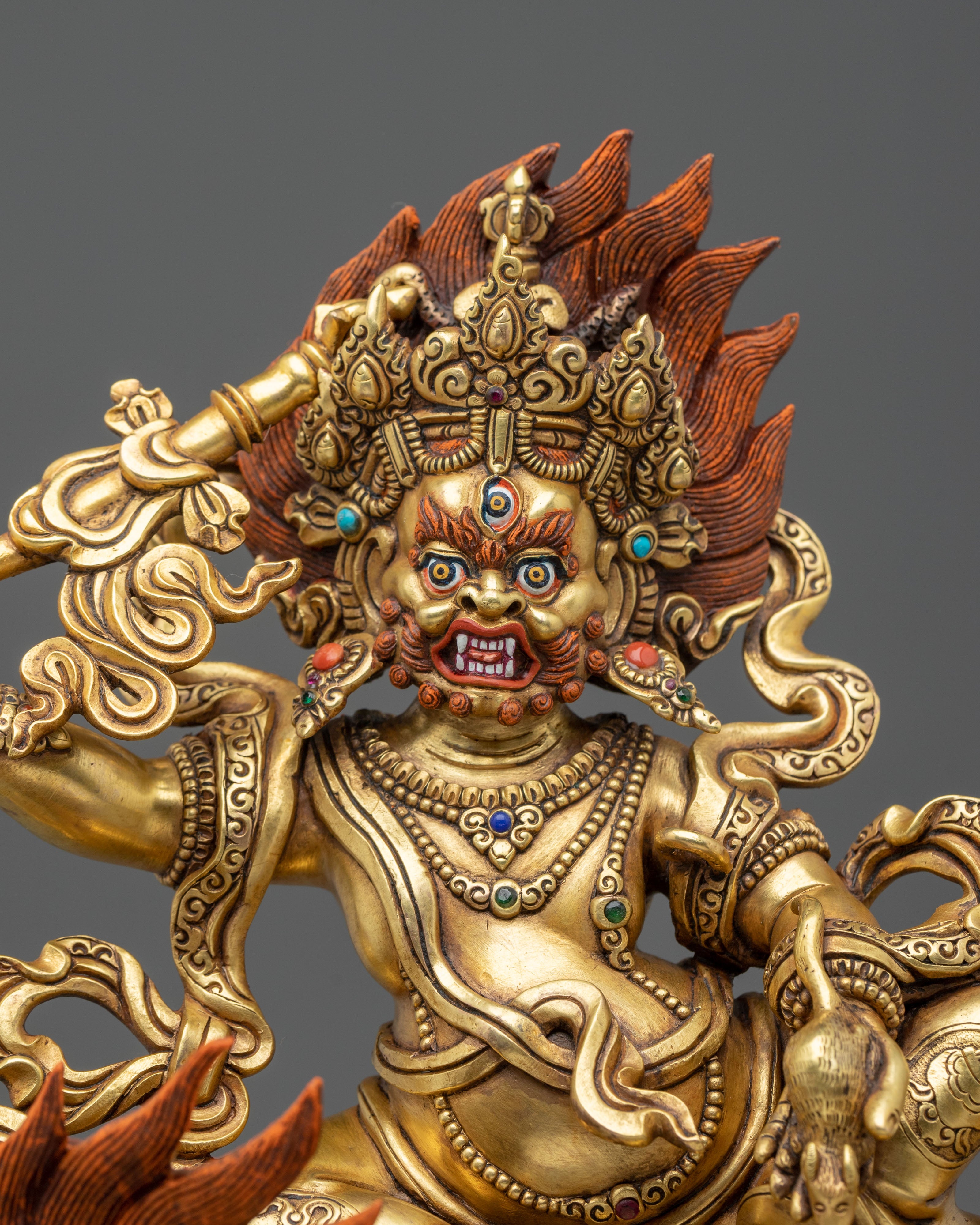 24K Gold Gilded Copper White Dzambhala Statue | Wealth Guardian