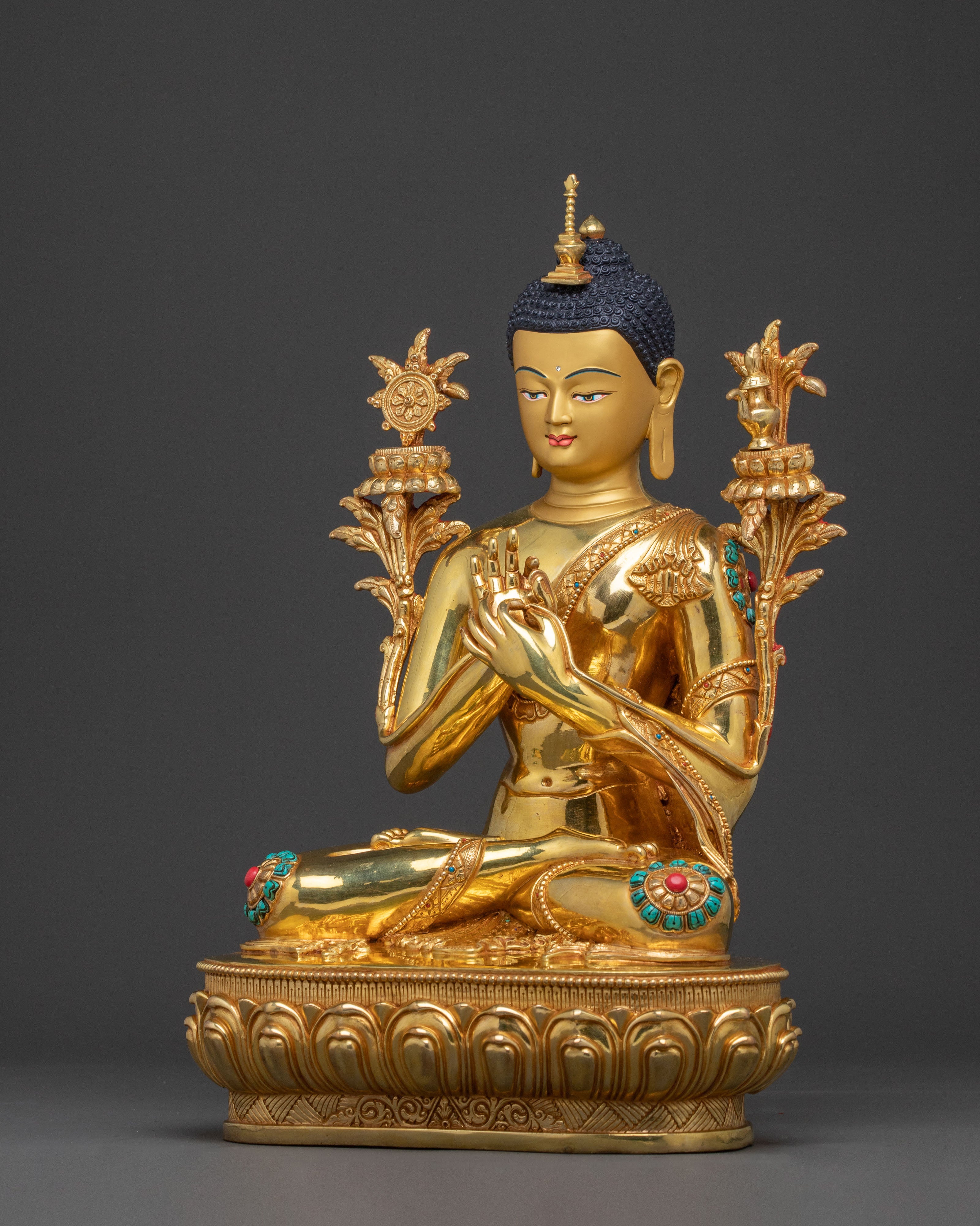 Maitreya Buddha Blessing Statue - 24K Gold Gilded