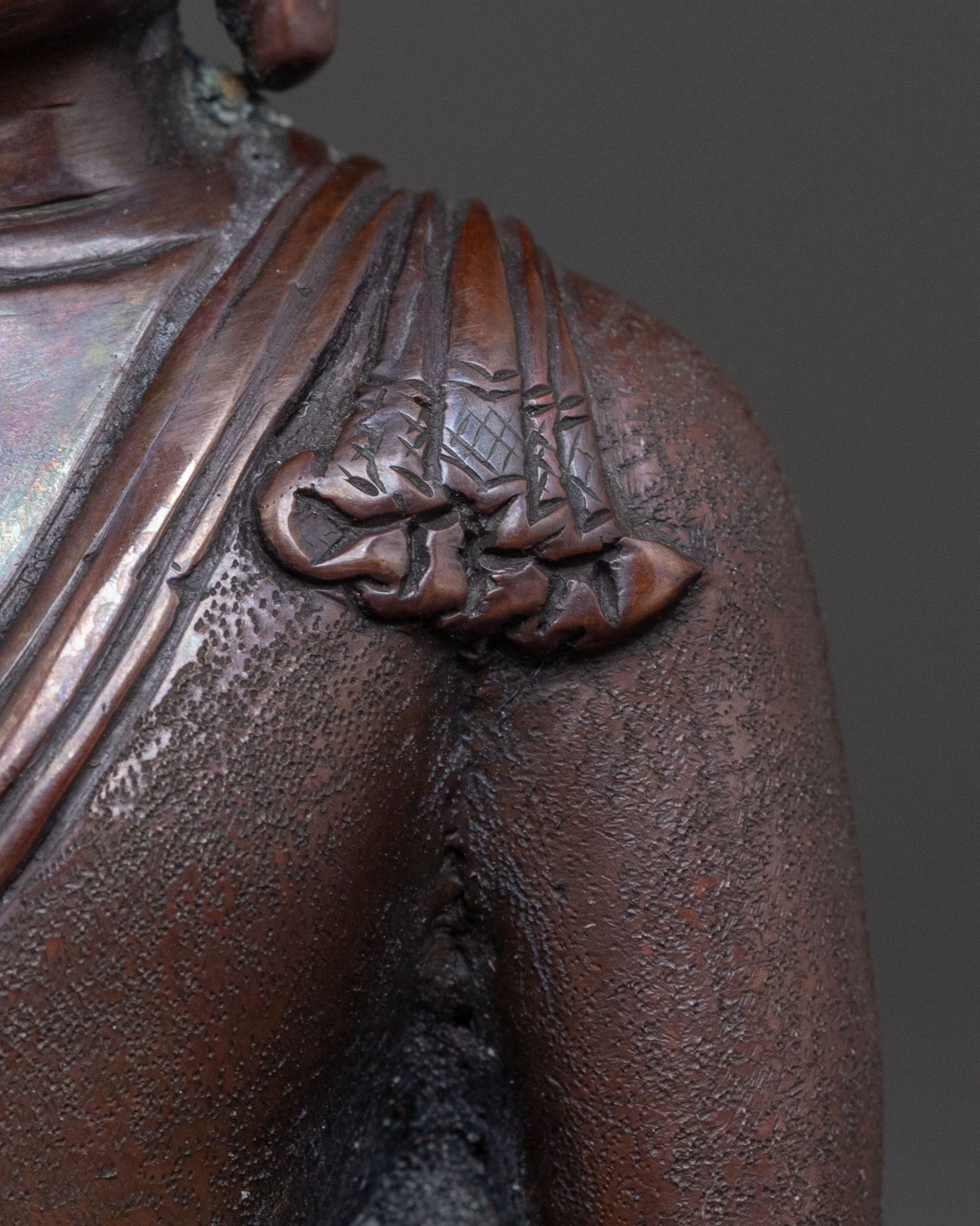 Copper Shakyamuni Buddha Dharma Statue - Oxidized Finish