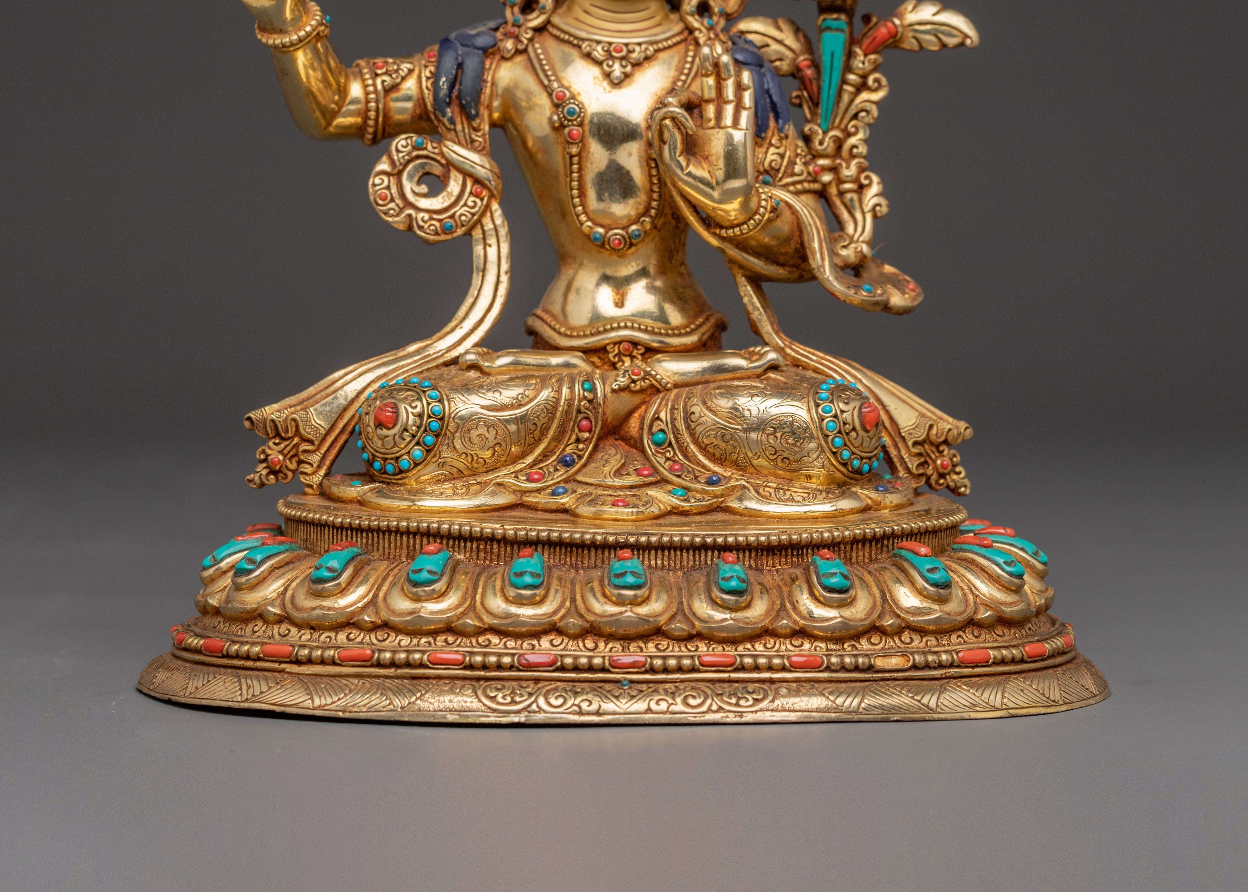 Tibetan Manjushri Wisdom Deity Statue | 24K Gold Gilded Statue