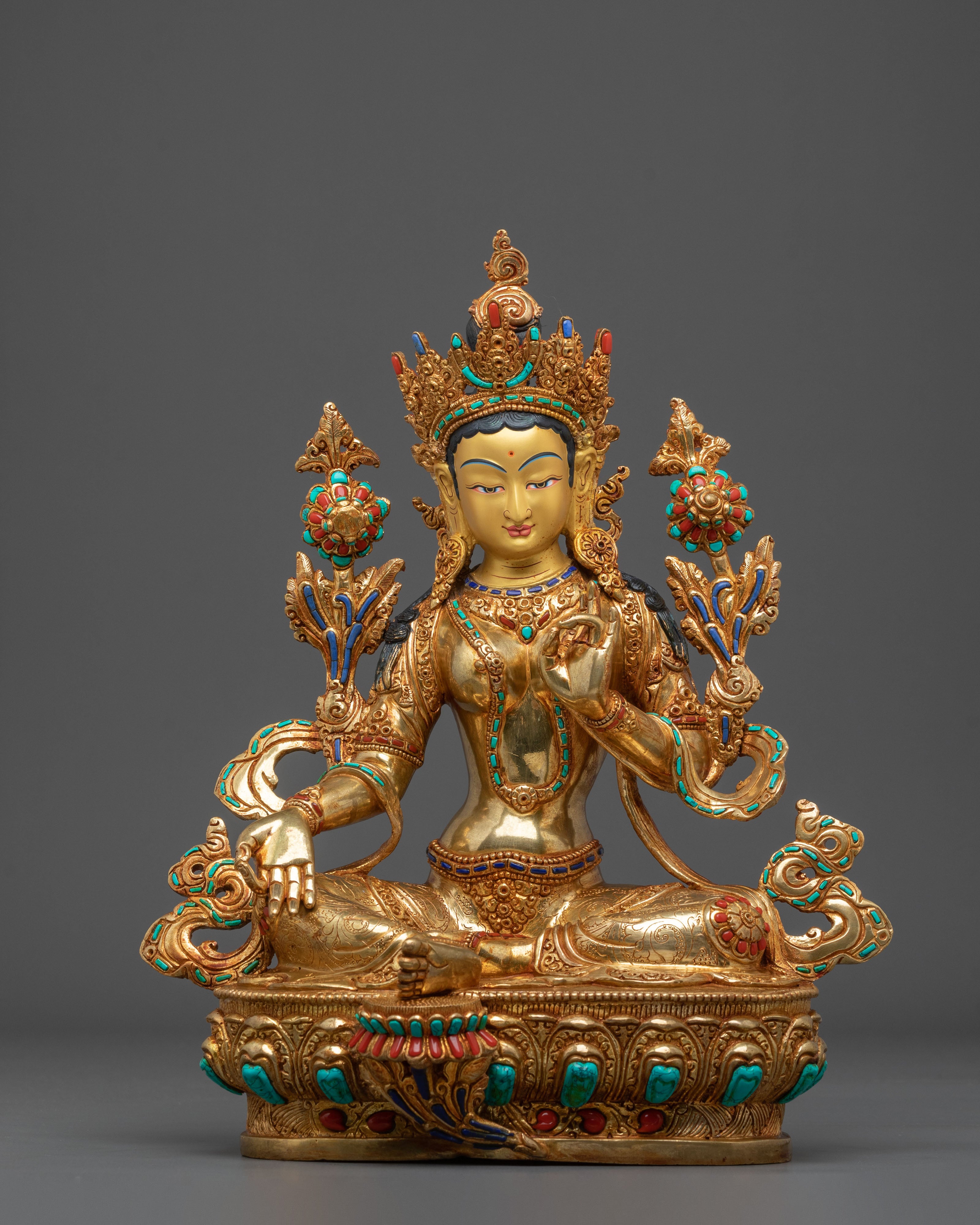 Handcrafted Copper Green Tara Statue | Embodiment of Compassionate Protection