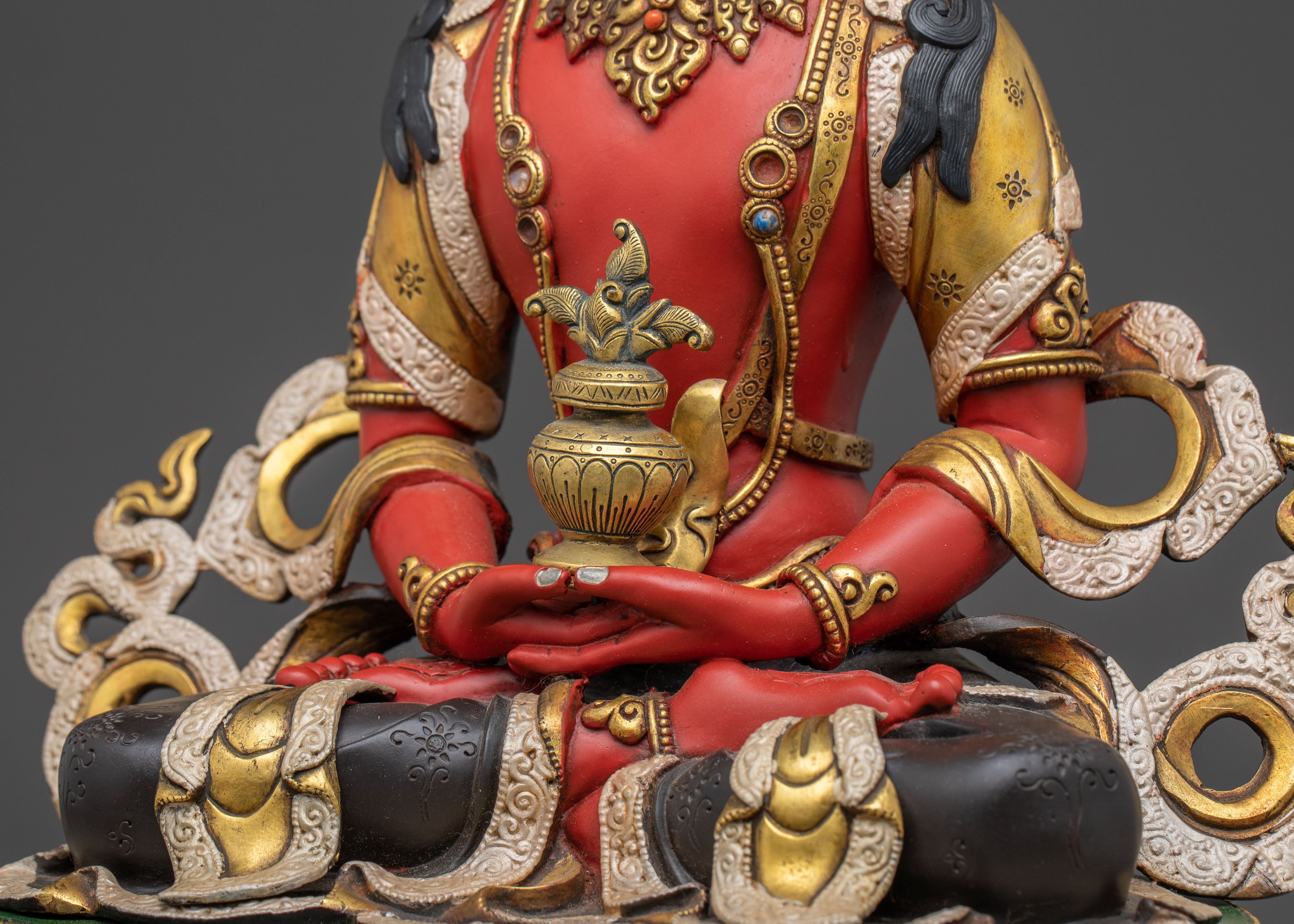 Amitayus Handcrafted Sacred Statue: Serene Copper Artistry