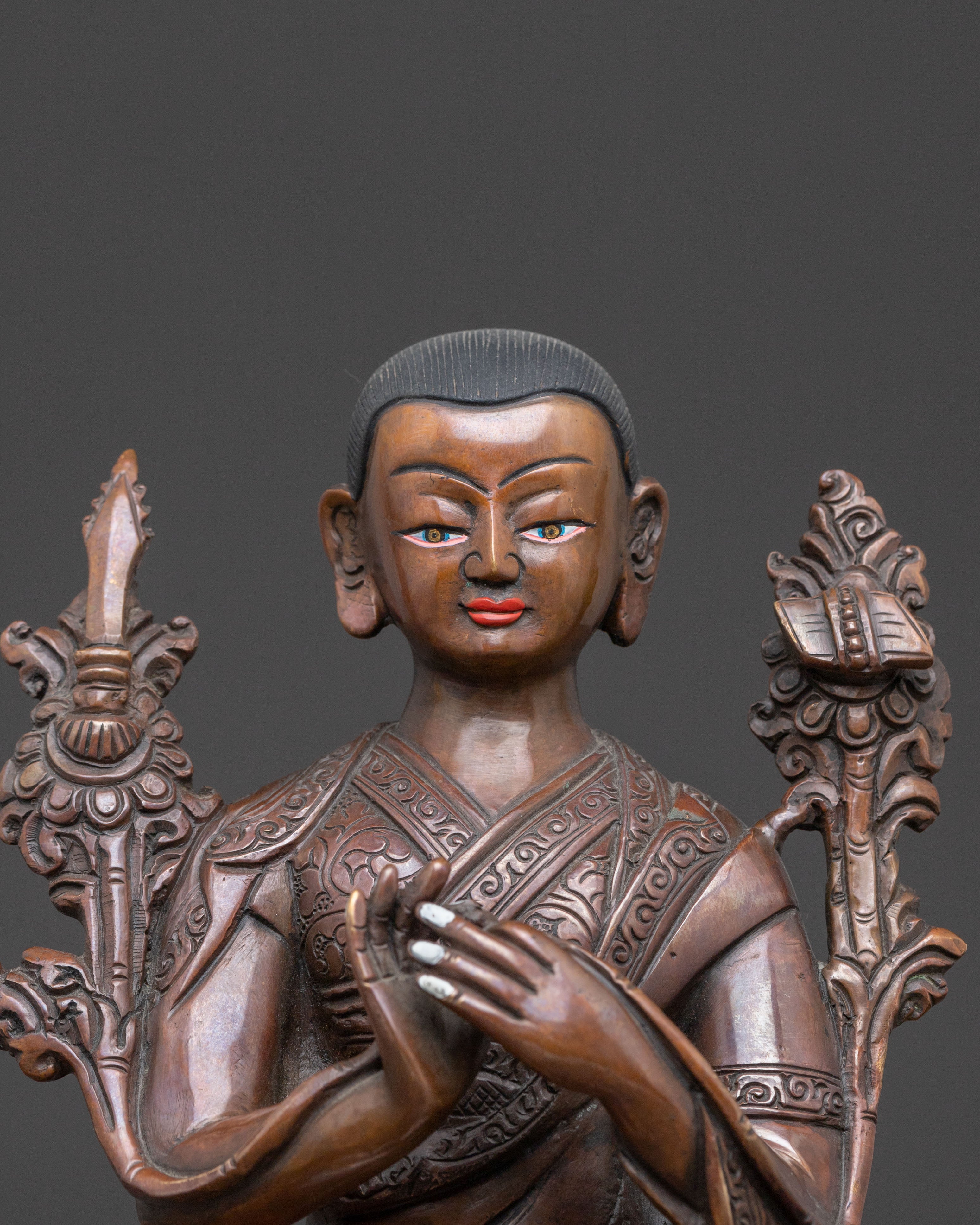 Handcrafted Tsongkhapa with Disciples Statue – Oxidized Copper Finish