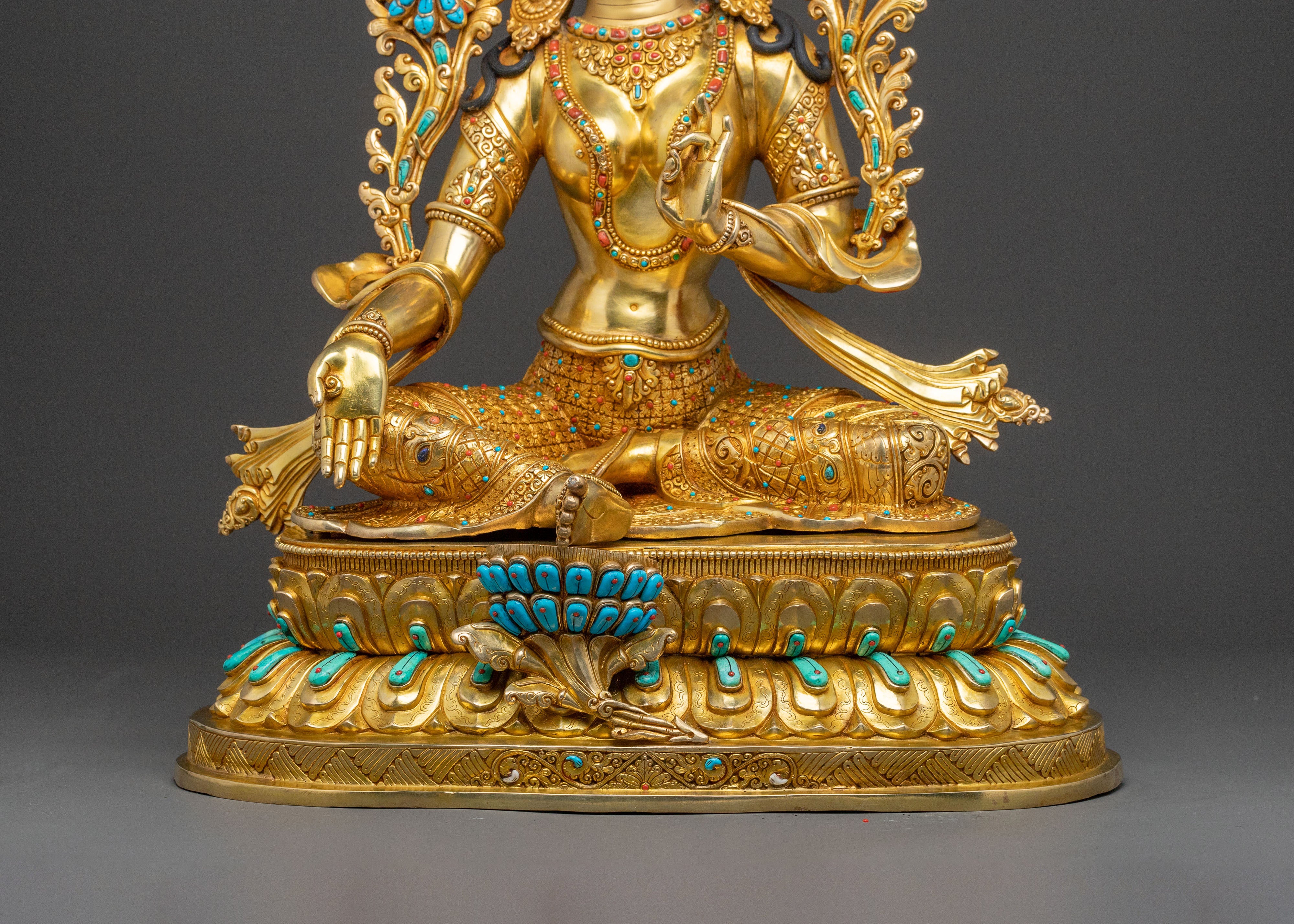 24K Gold Gilded Green Tara Statue | Liberator Figure