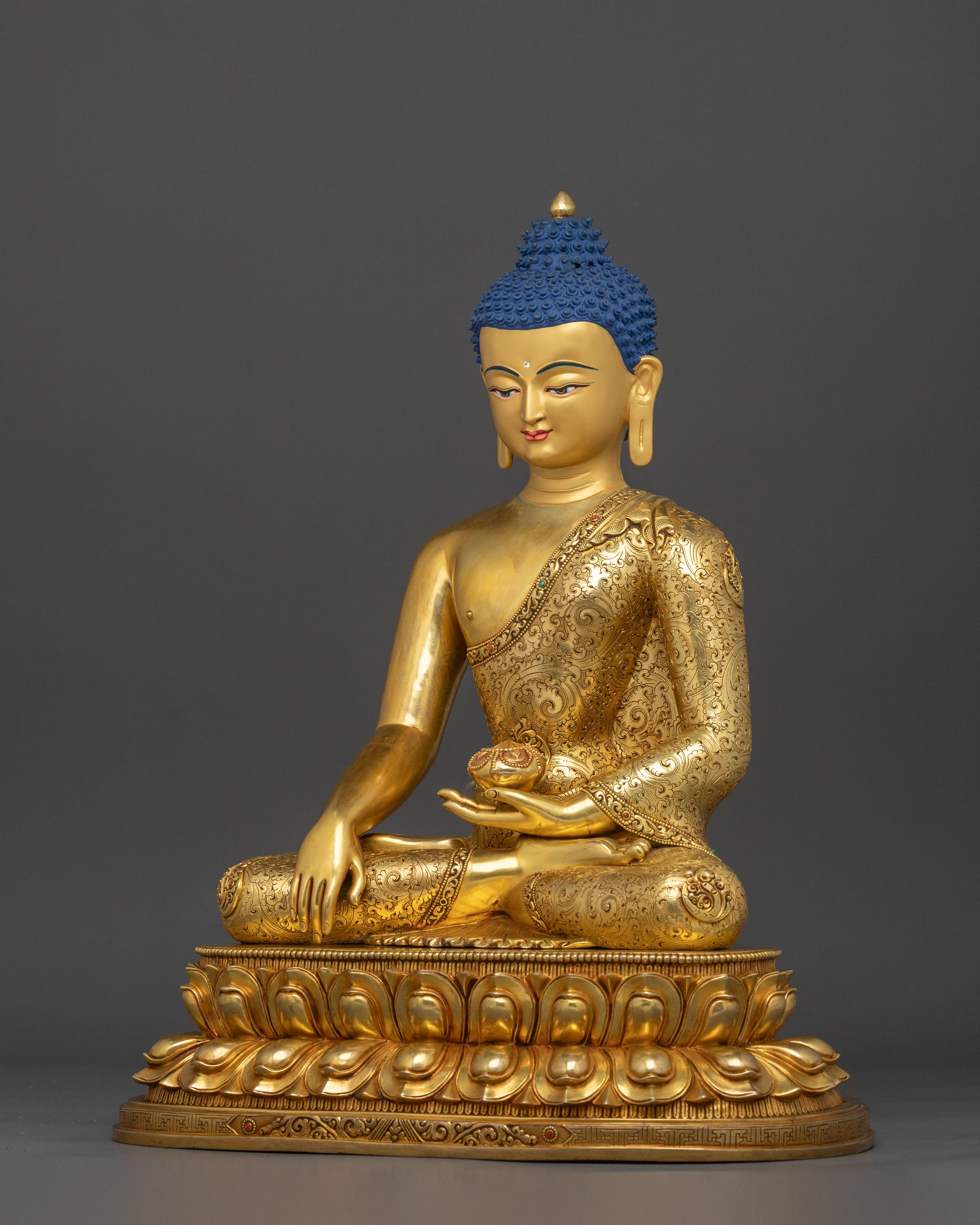 Shakyamuni Buddha Fire Gold Gilded Figurine | Home Decor