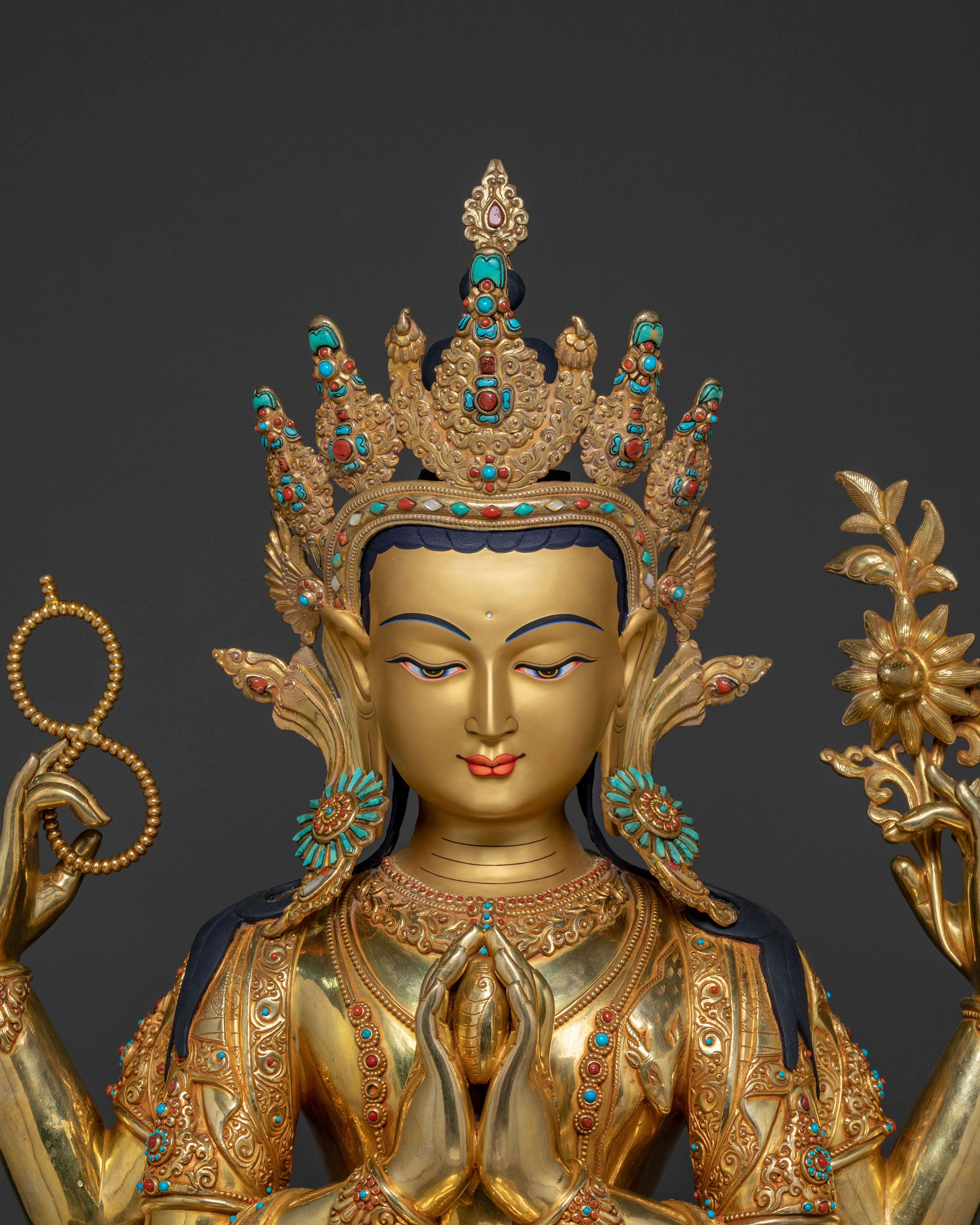 Chenrezig Divine Statue | 24K Gold Gilded Copper Statue