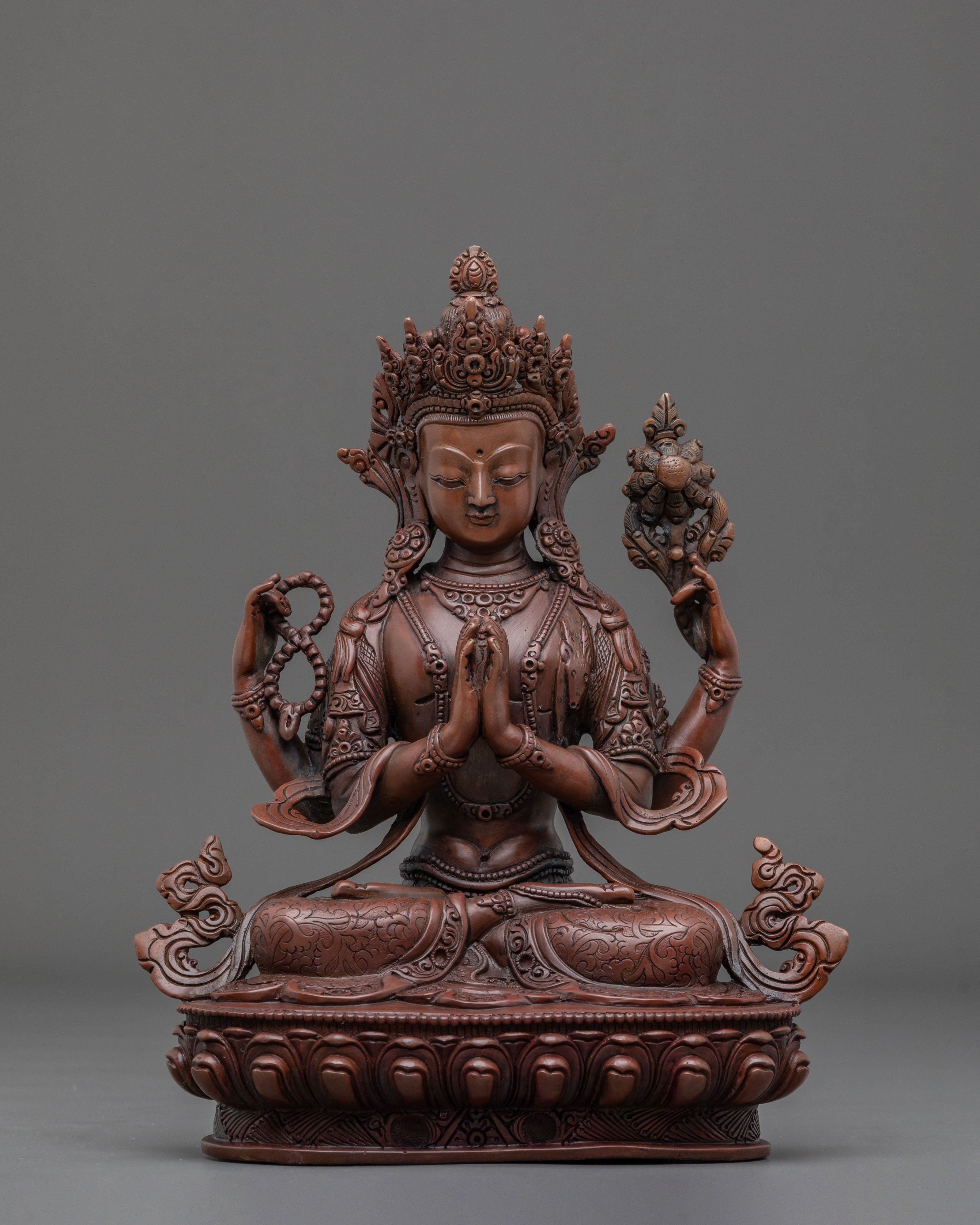 Chenrezig Buddha Statue in Oxidized Copper