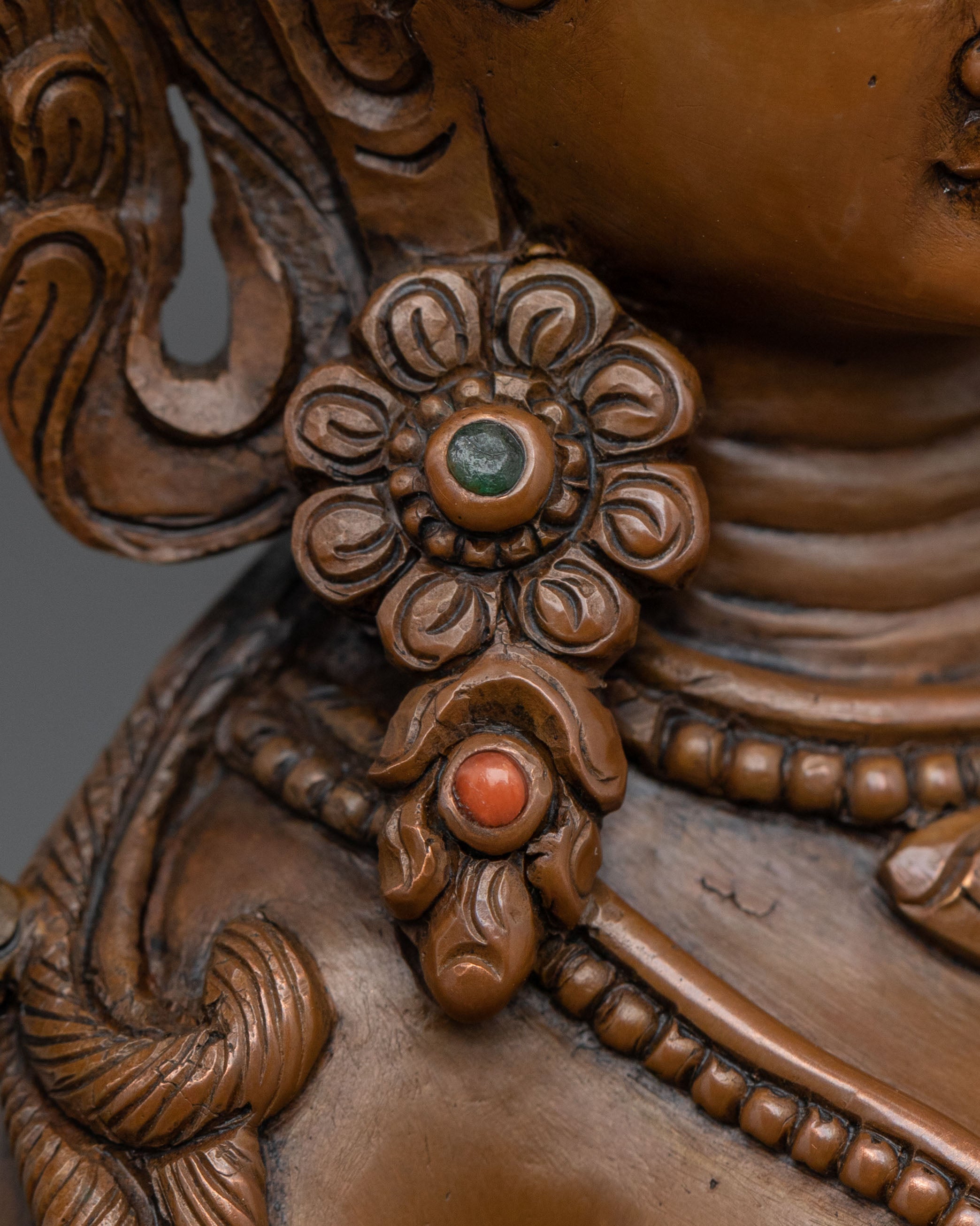 Green Tara Sculpture of Sacred Protection: Oxidized Copper Art