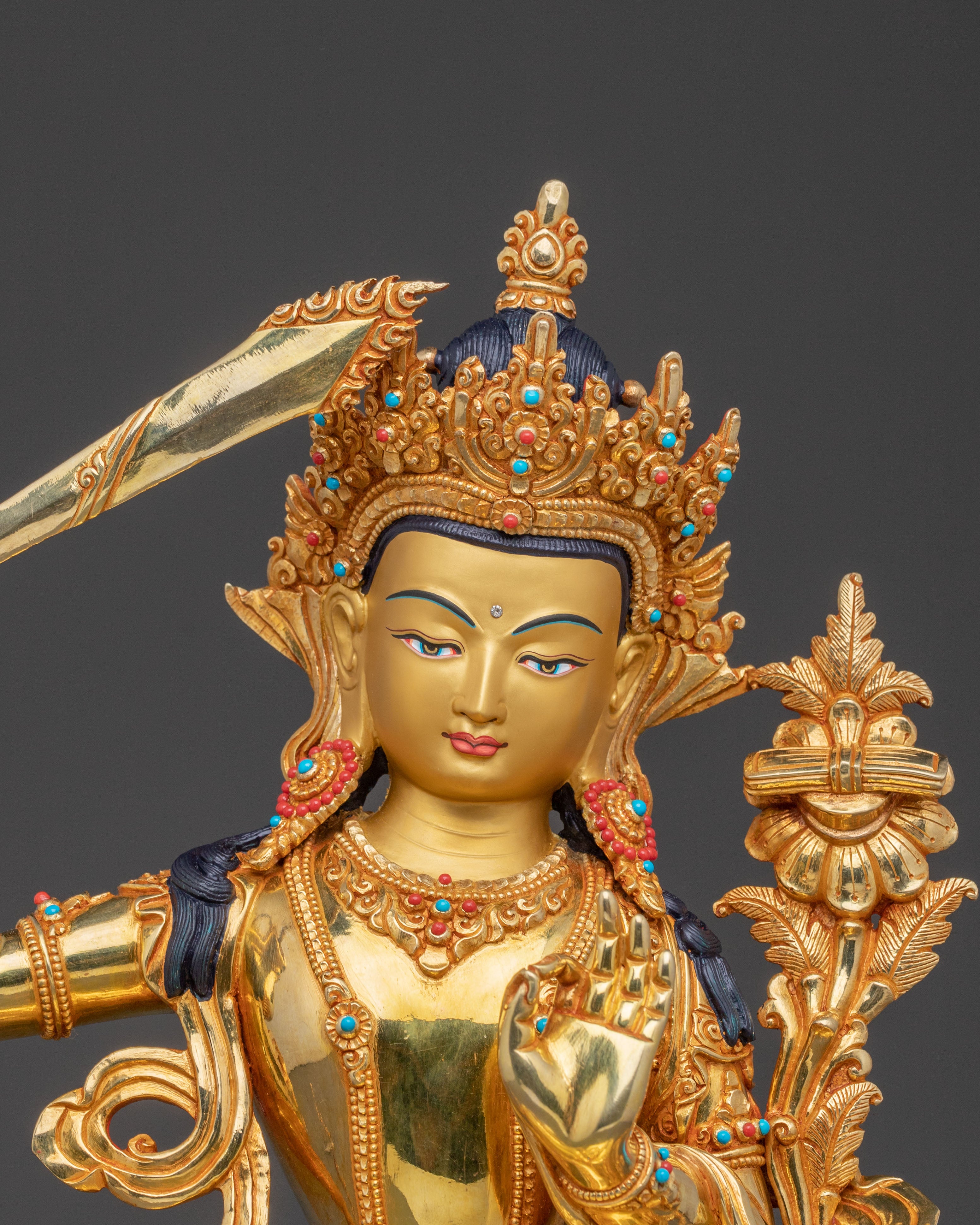 Manjushri Buddhist Statue | Radiant Wisdom Gilded in 24K Gold