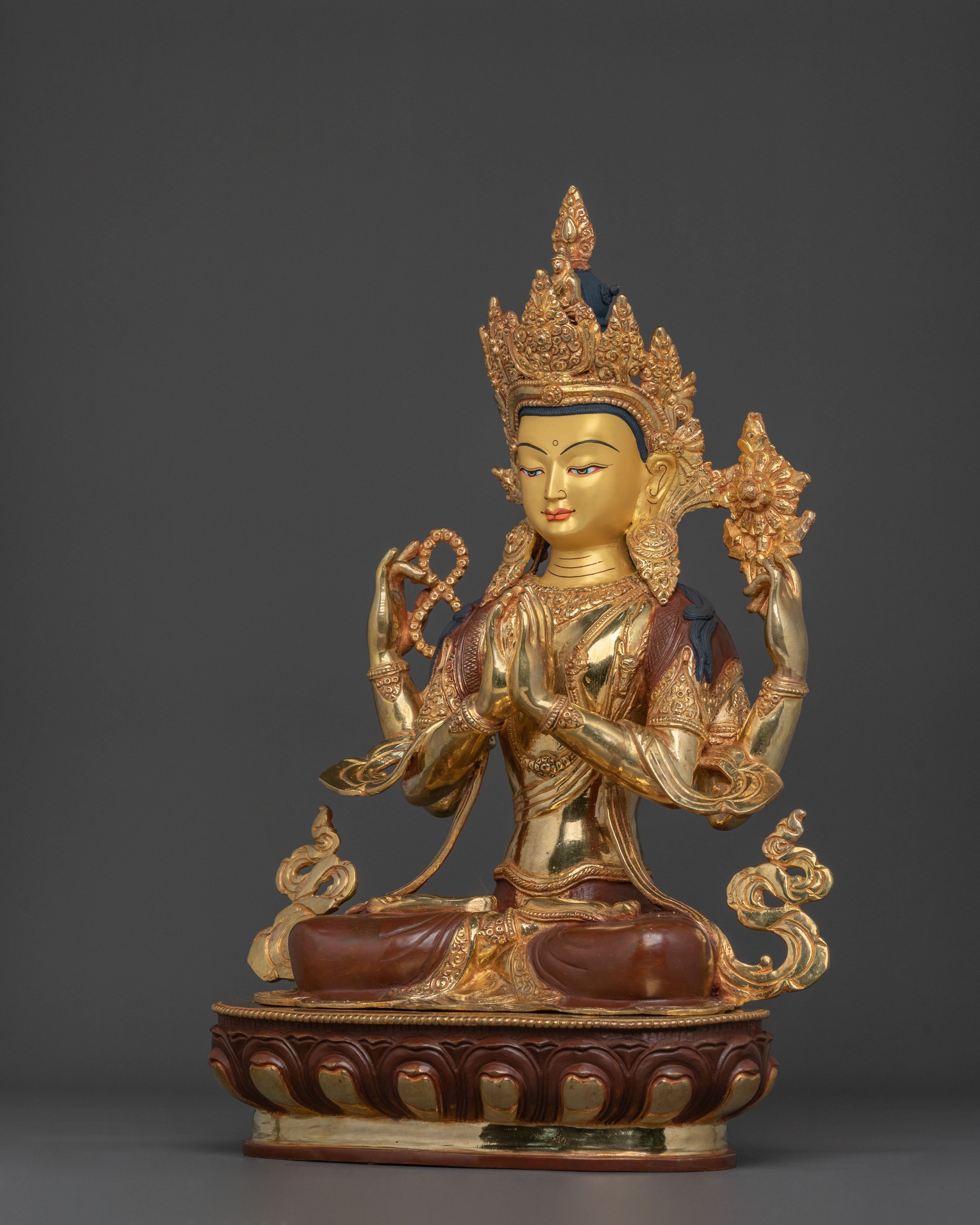 Chenrezig Fire Gold Gilded Sculpture | Altar Home Decor