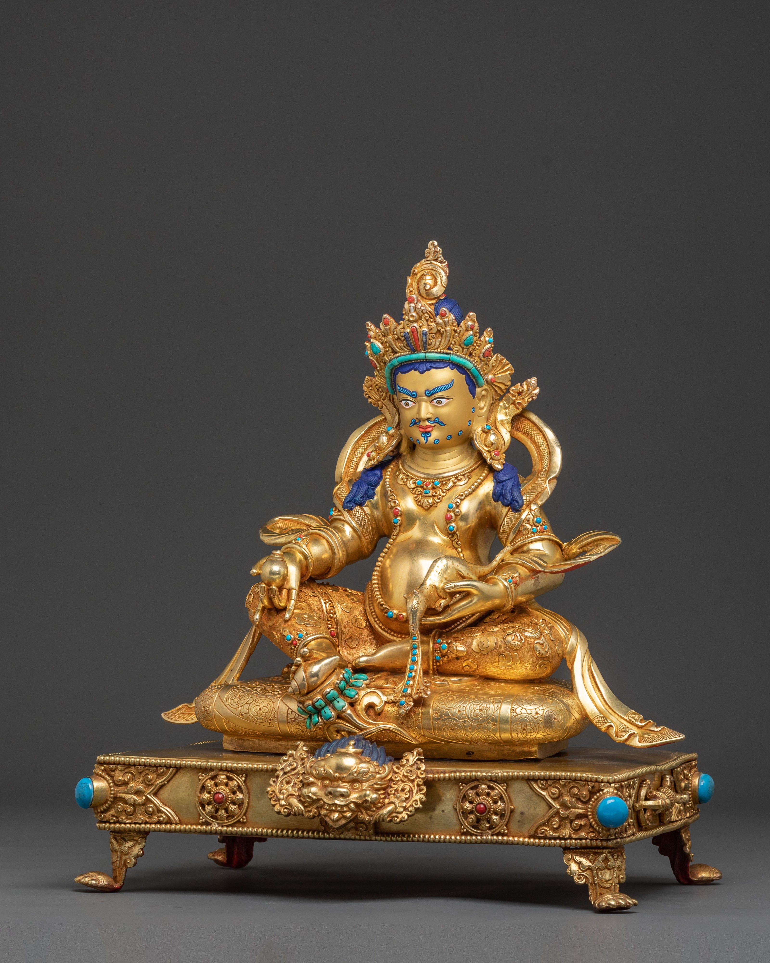 Dzambhala Sculpture on Throne | Buddhist Wealth Deity