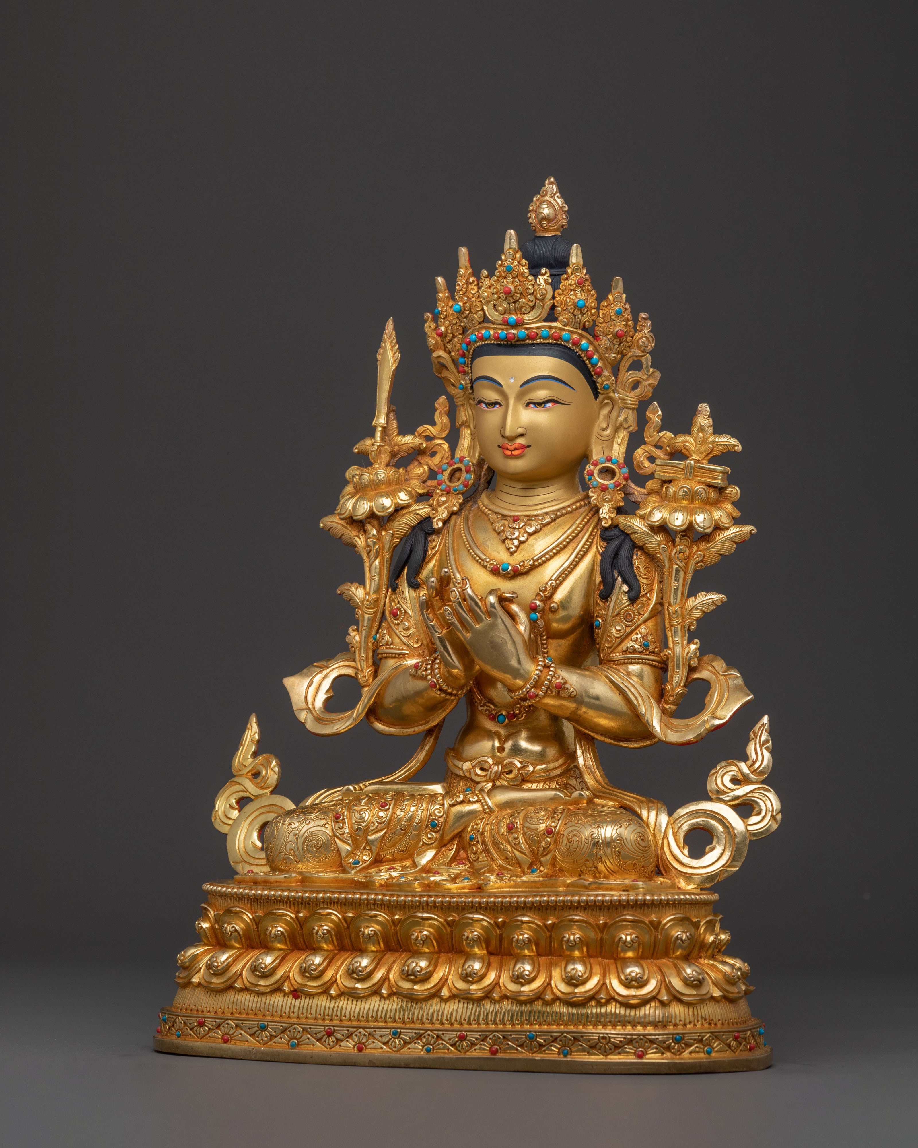 Bodhisattva Tikshna Manjushri Statue: Golden Handcrafted Sculpture