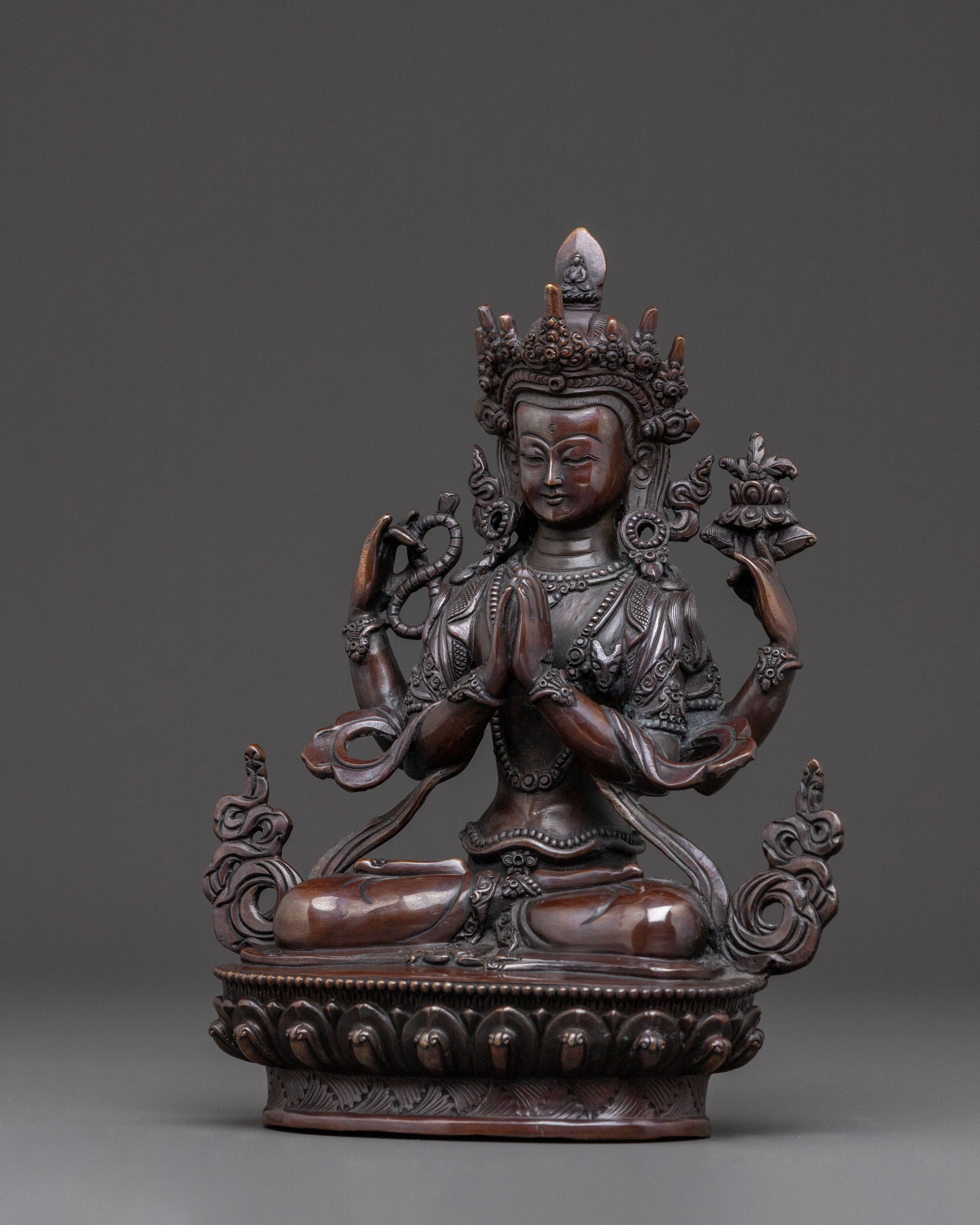 Chenrezig Statue of Compassion – Oxidized Copper Art