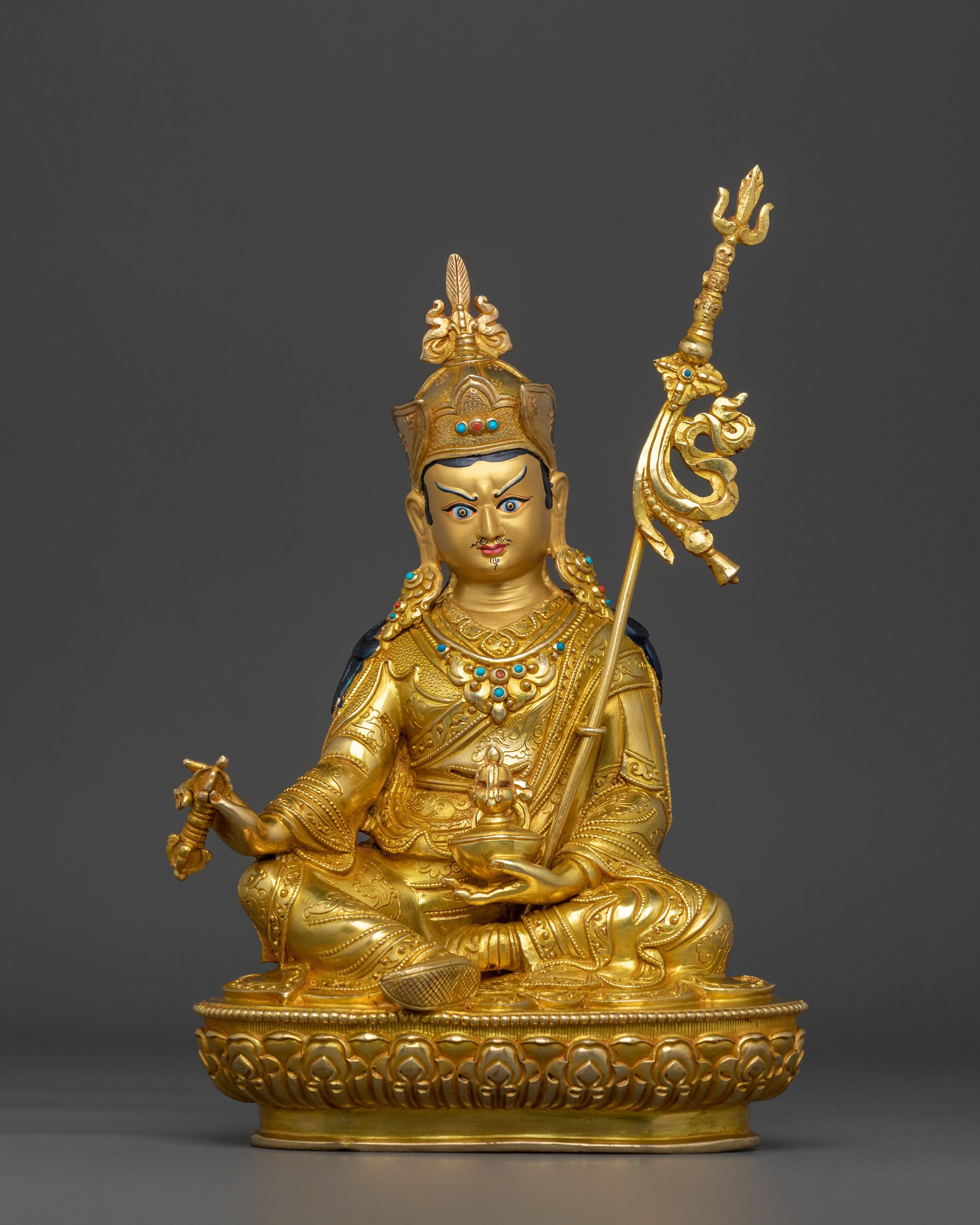 The Second Buddha Padmasambhava Sculpture in Gilded Gold
