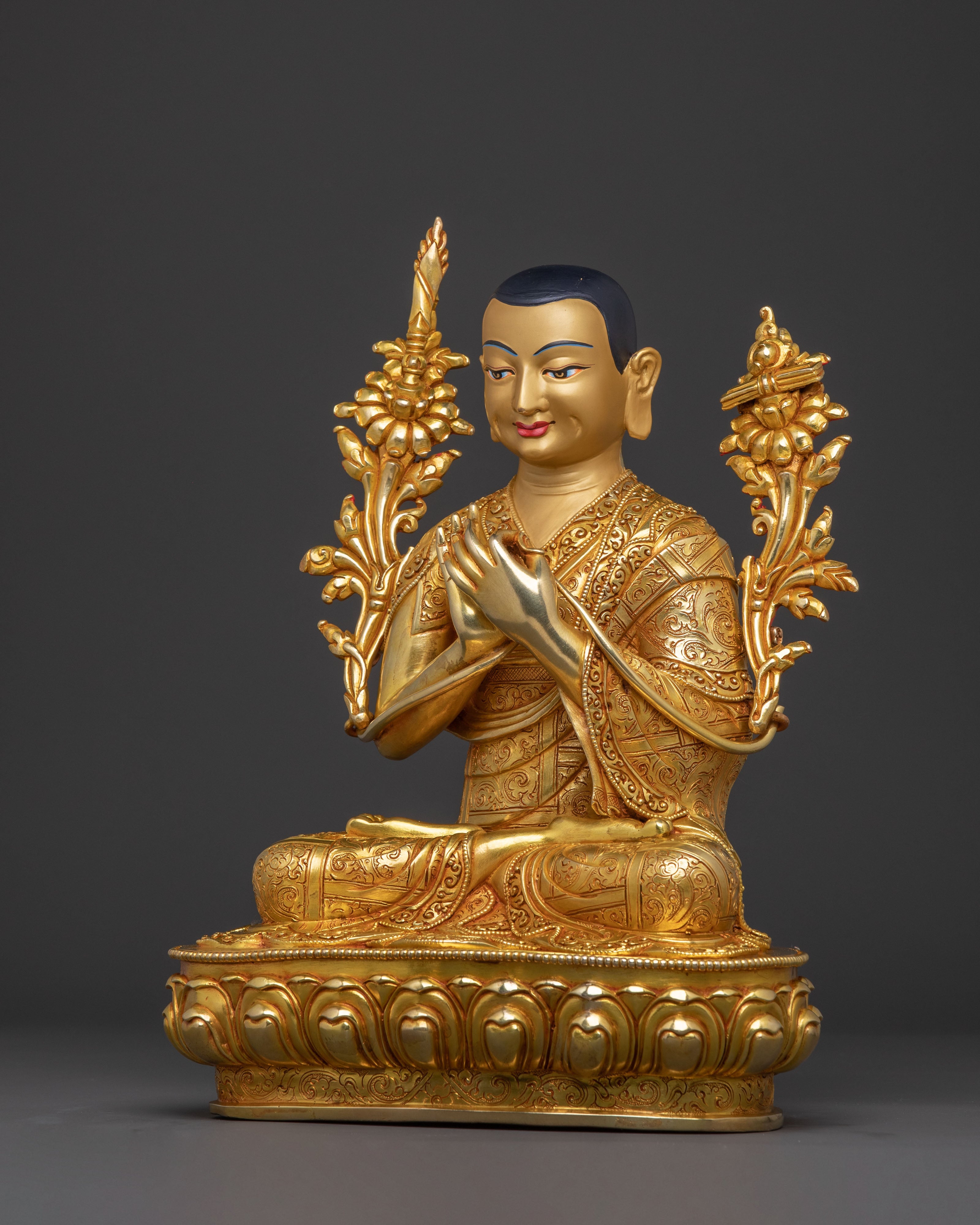 Master Je Tsongkhapa with Disciples Statue Set | Gilded Copper Artistry
