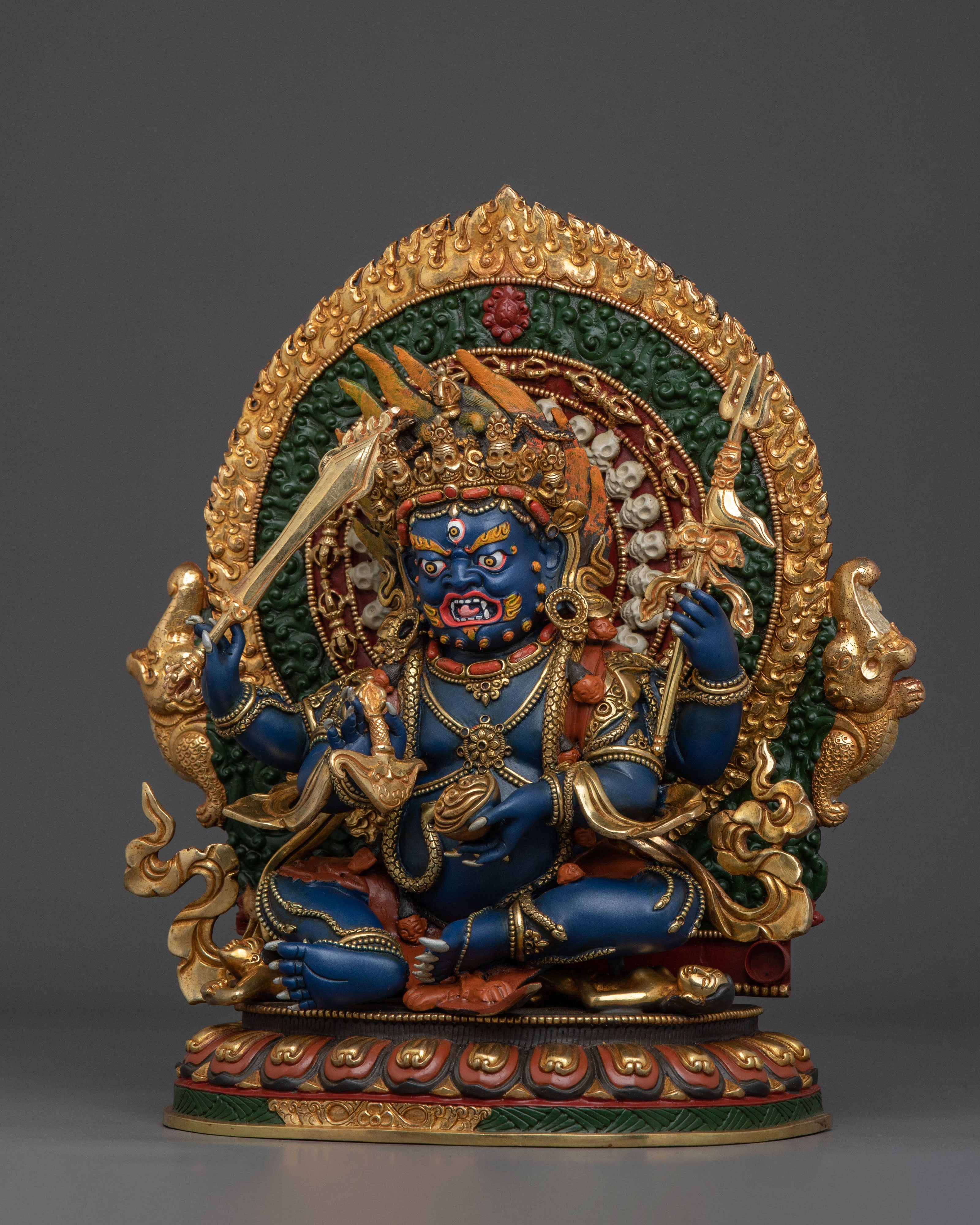 Handcrafted Four Armed Mahakala Statue | Himalayan Buddhist Protector