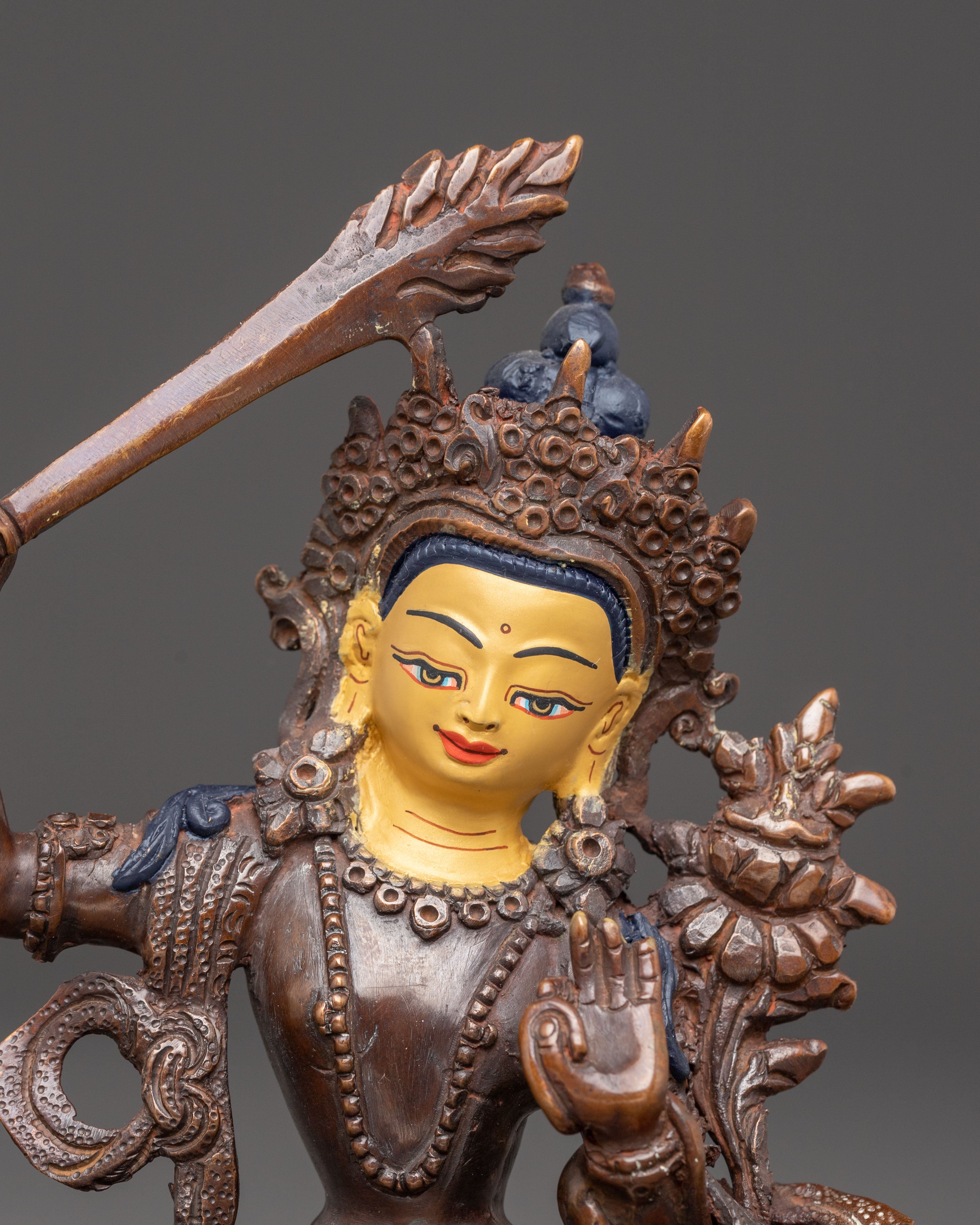 Handcrafted Golden Manjushri Statue | Deity of Transcendent Wisdom
