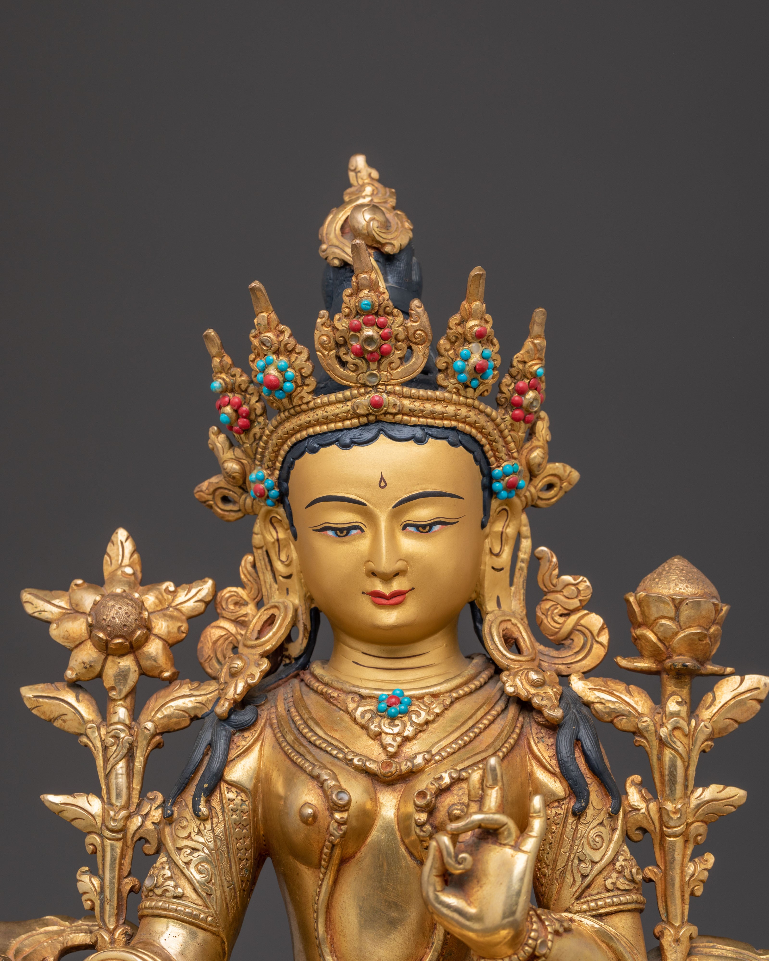 Golden Green Tara Peace Statue | Spiritual Home Decor
